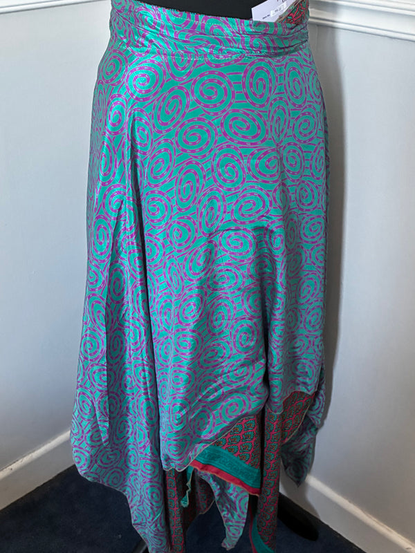 Recycled Saree Reversible Wrap Skirt with Pixie Hem