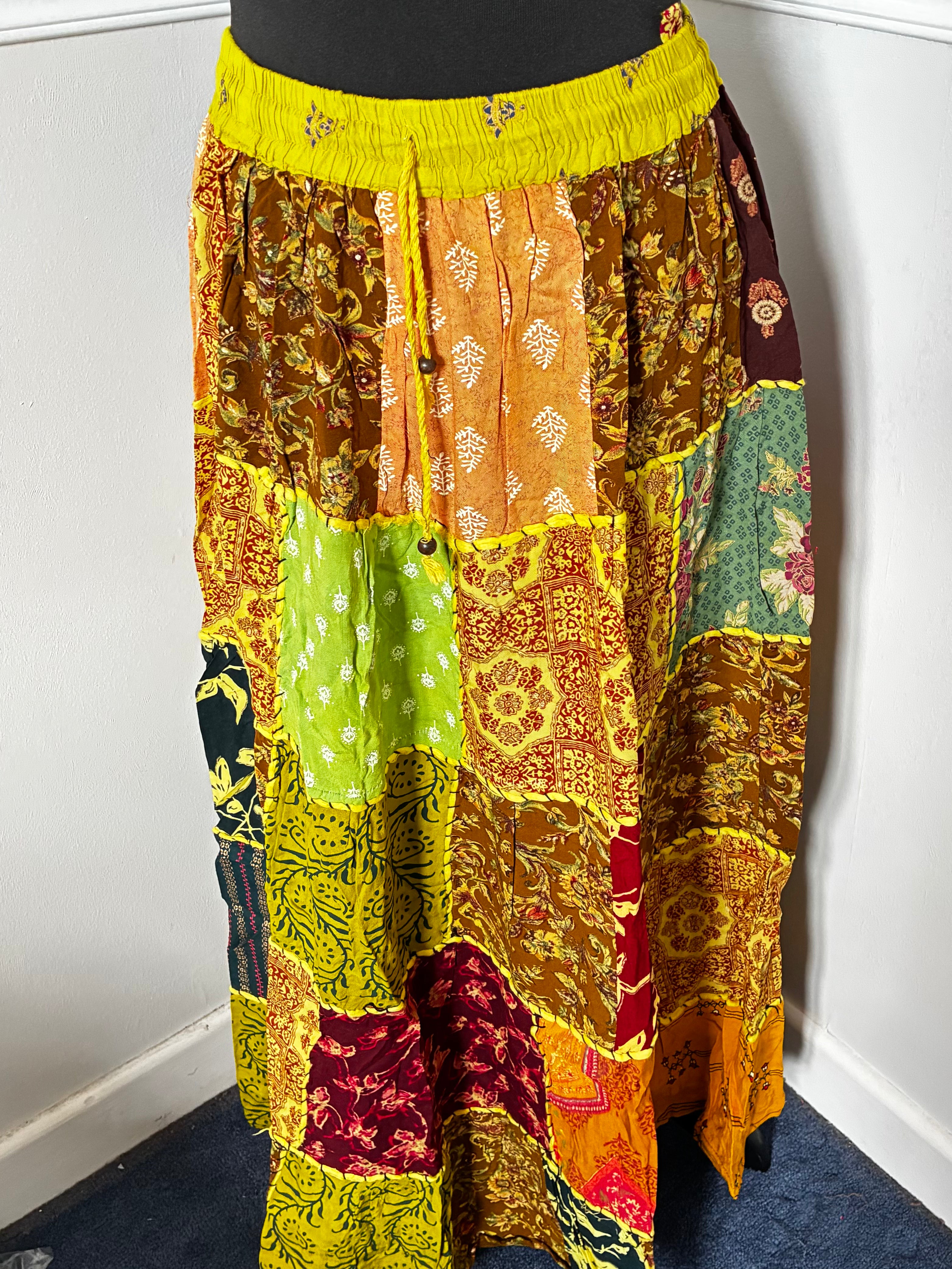 Lime green/Yellow Patchwork Skirt