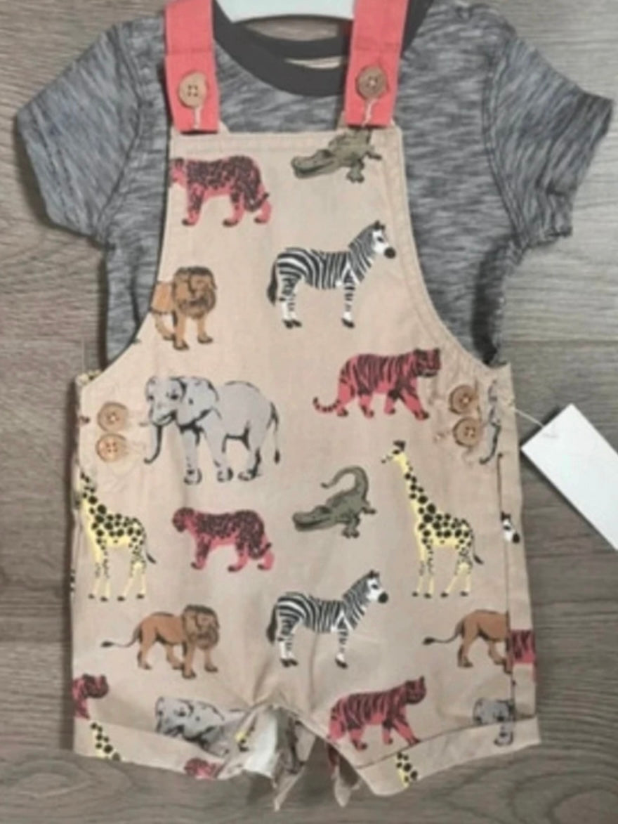 Safari Dungarees and T shirt (6-9 mths)