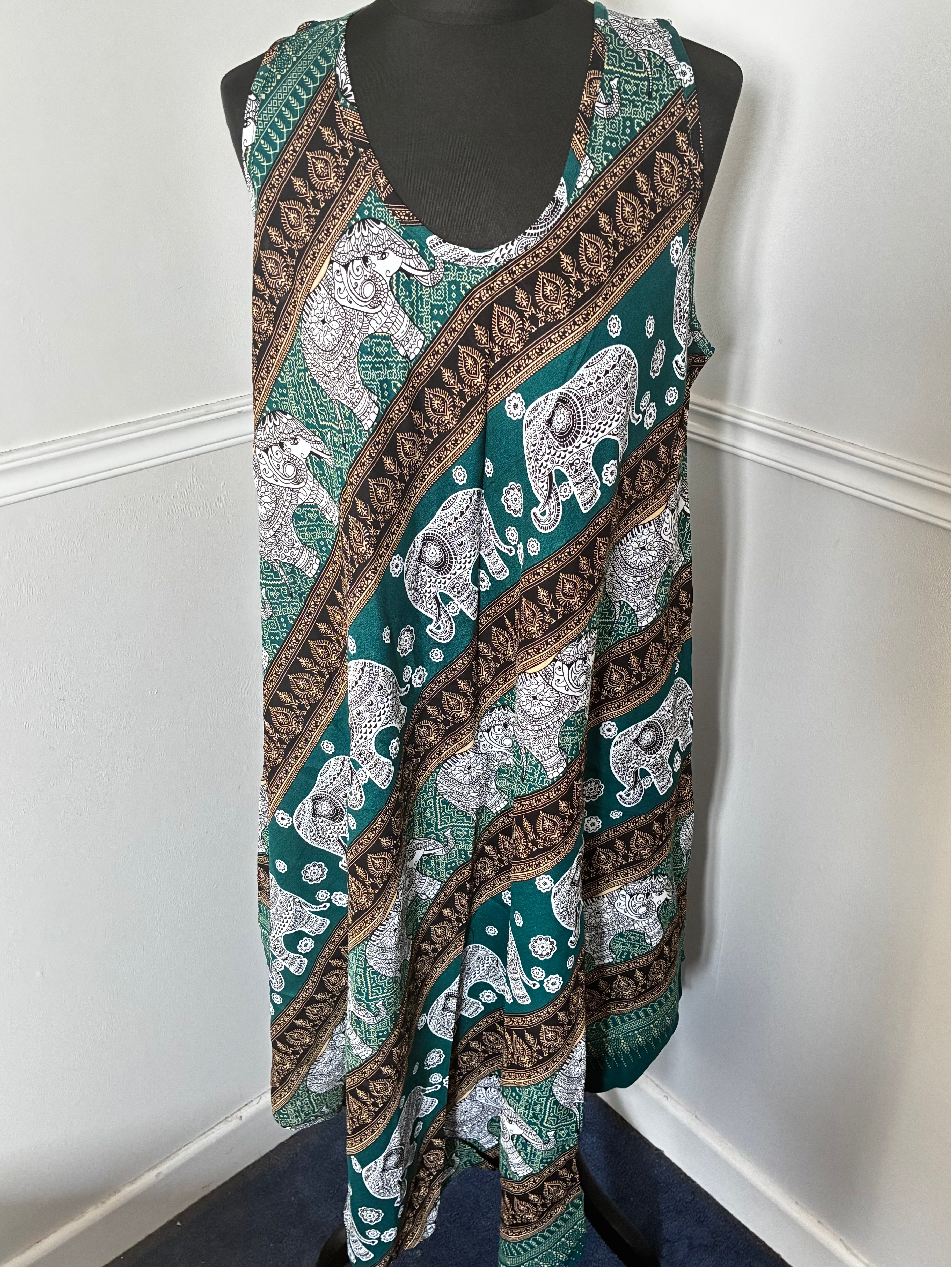 Green/Gold Elephant Dress