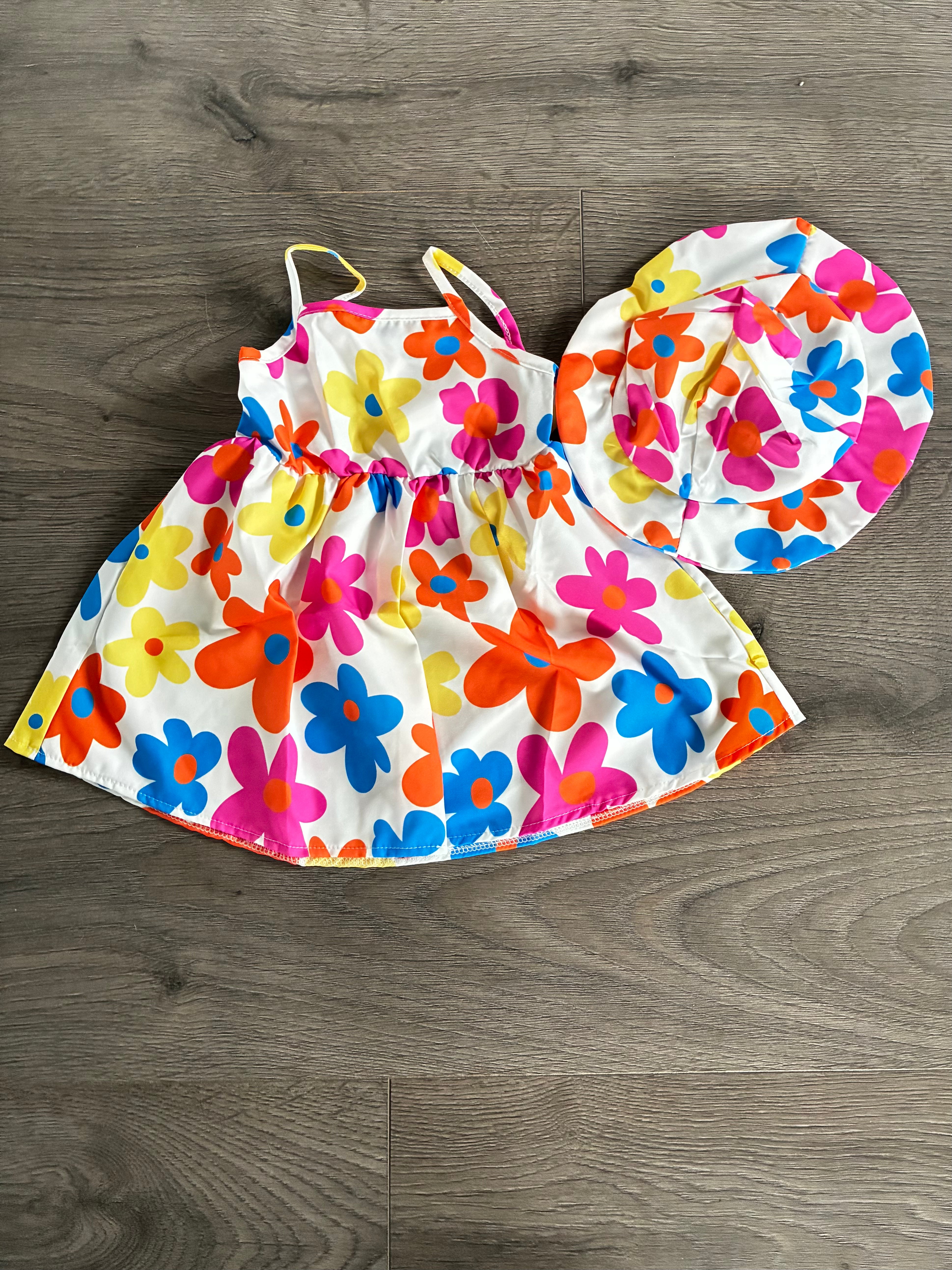 Bright Flower Sundress with hat (12-18mths)