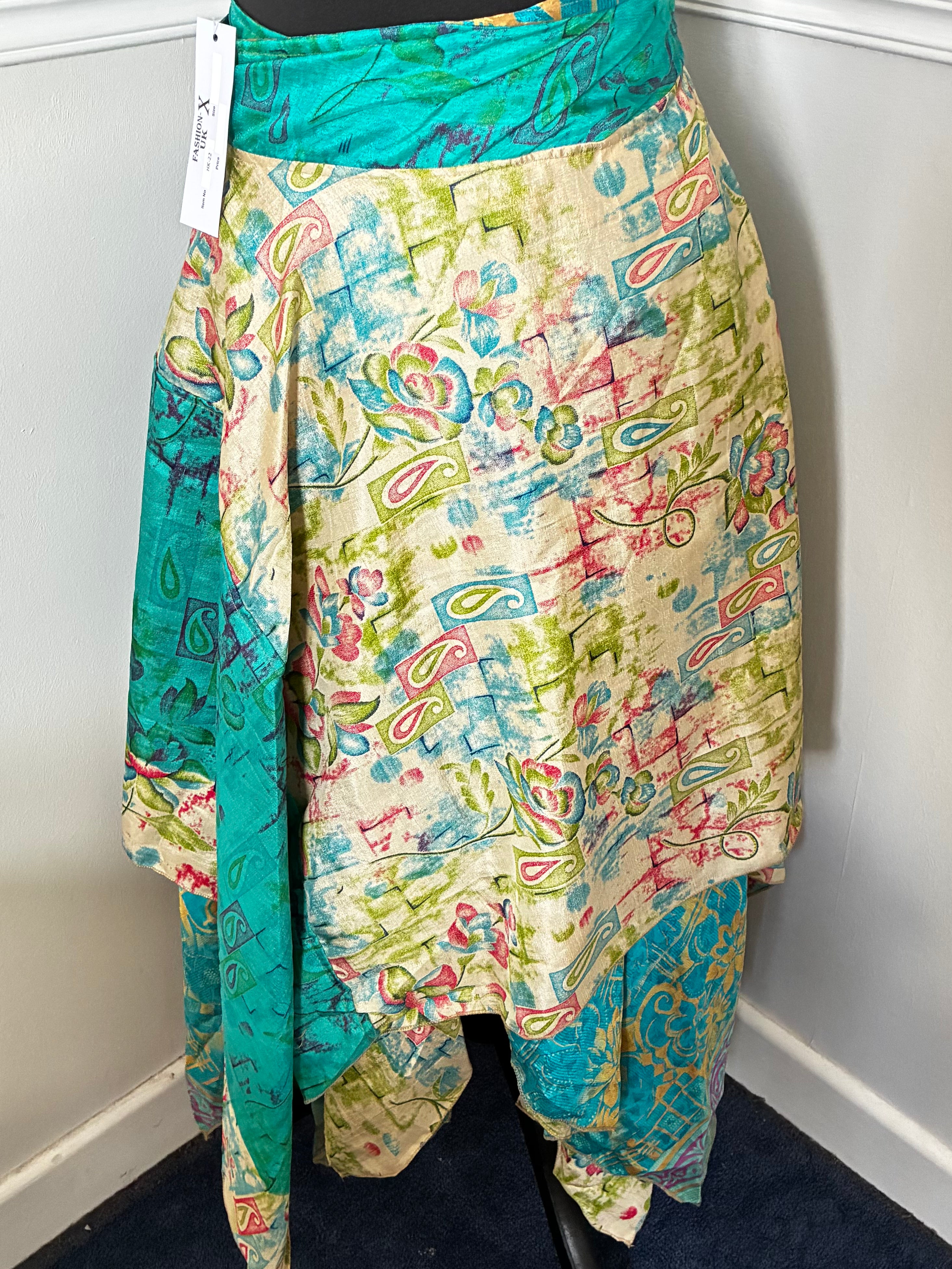 Recycled Saree Reversible Wrap Skirt With Pixie Hem