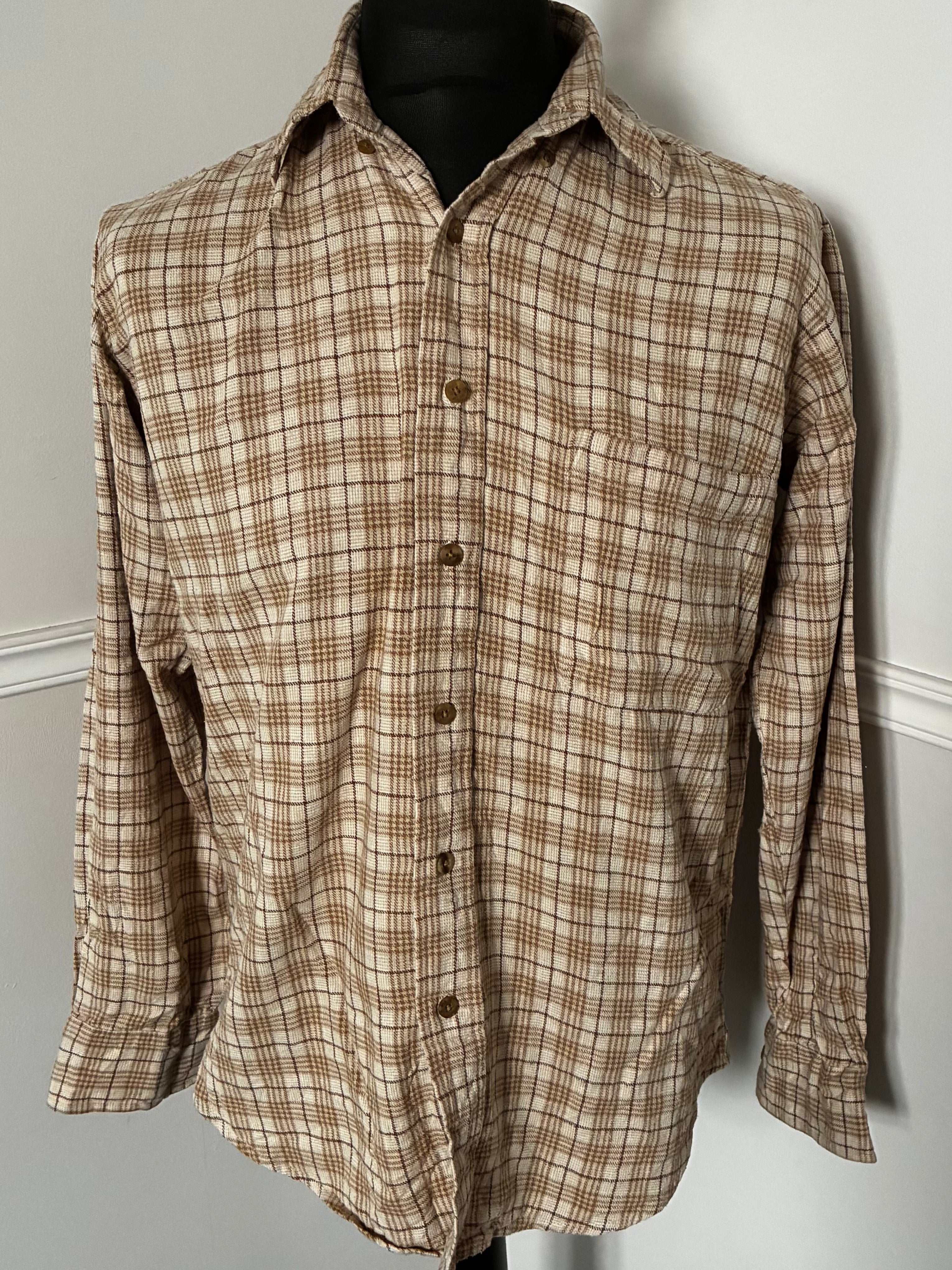 Thin Beige Checked Flannel, 46" chest