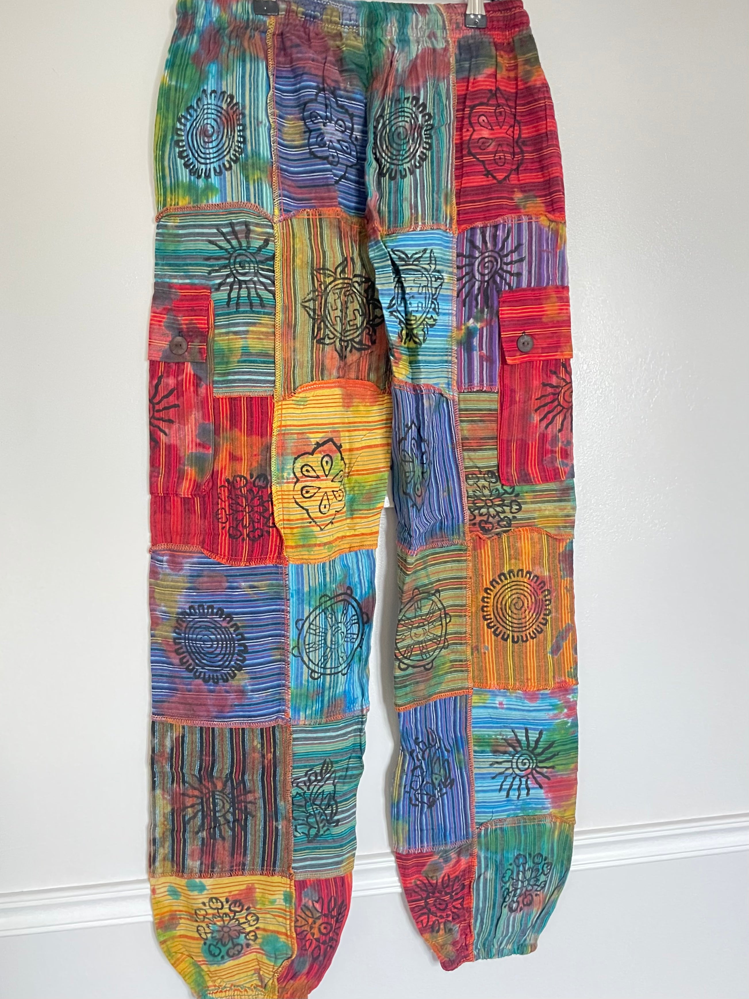 Patchwork Tie-dye Cargo Trousers, L/XL