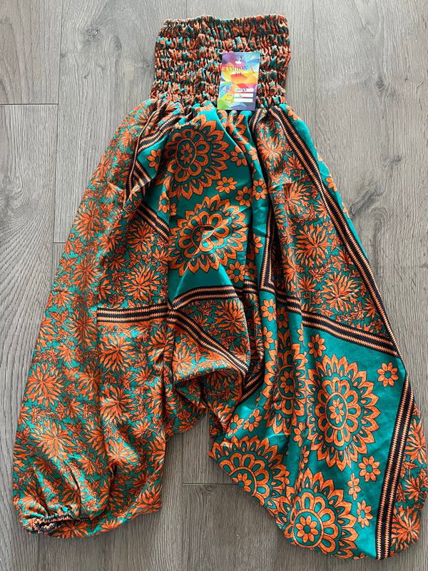 Orange/Green Silk Alibaba Trousers, Age 4-6ish