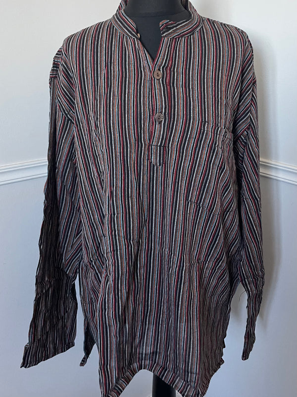 Black/brown/red Stripe Cotton Shirt, XXL