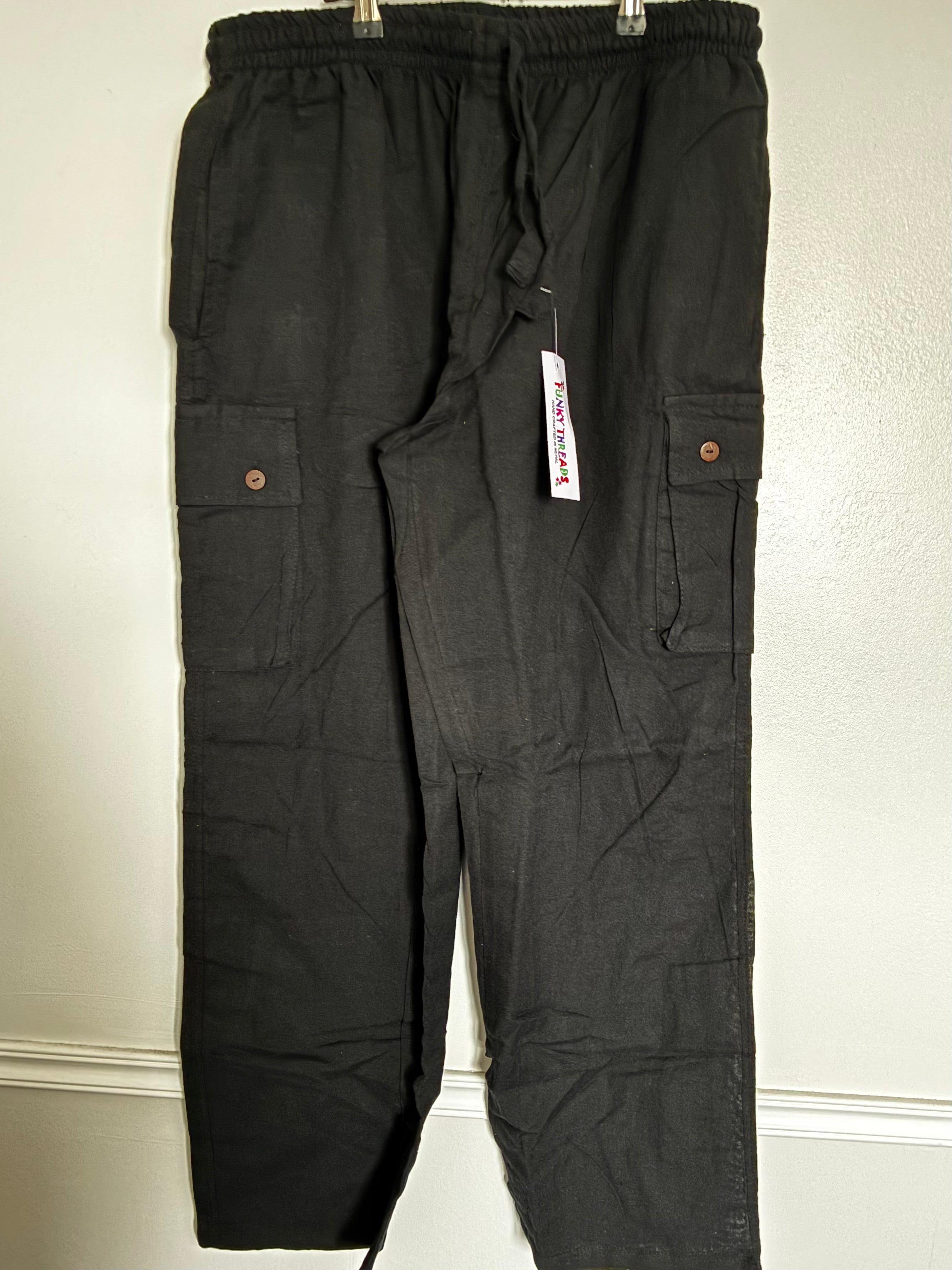 Black Cotton Cargo Trousers XXL