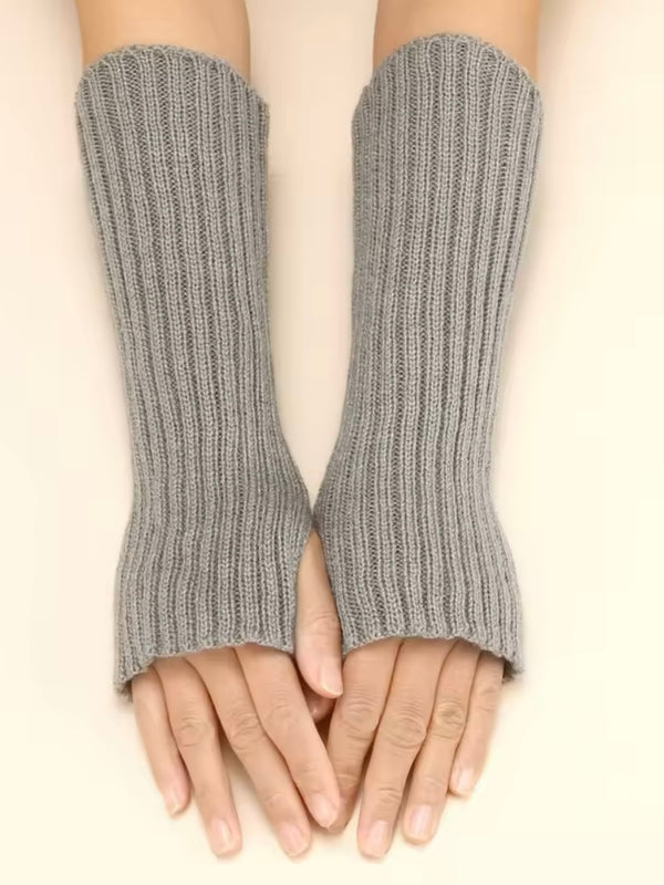 Grey Long Sleeve Knit Fingerless Gloves
