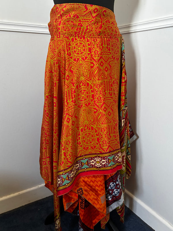 Recycled Saree Reversible Wrap Skirt with Pixie Hem