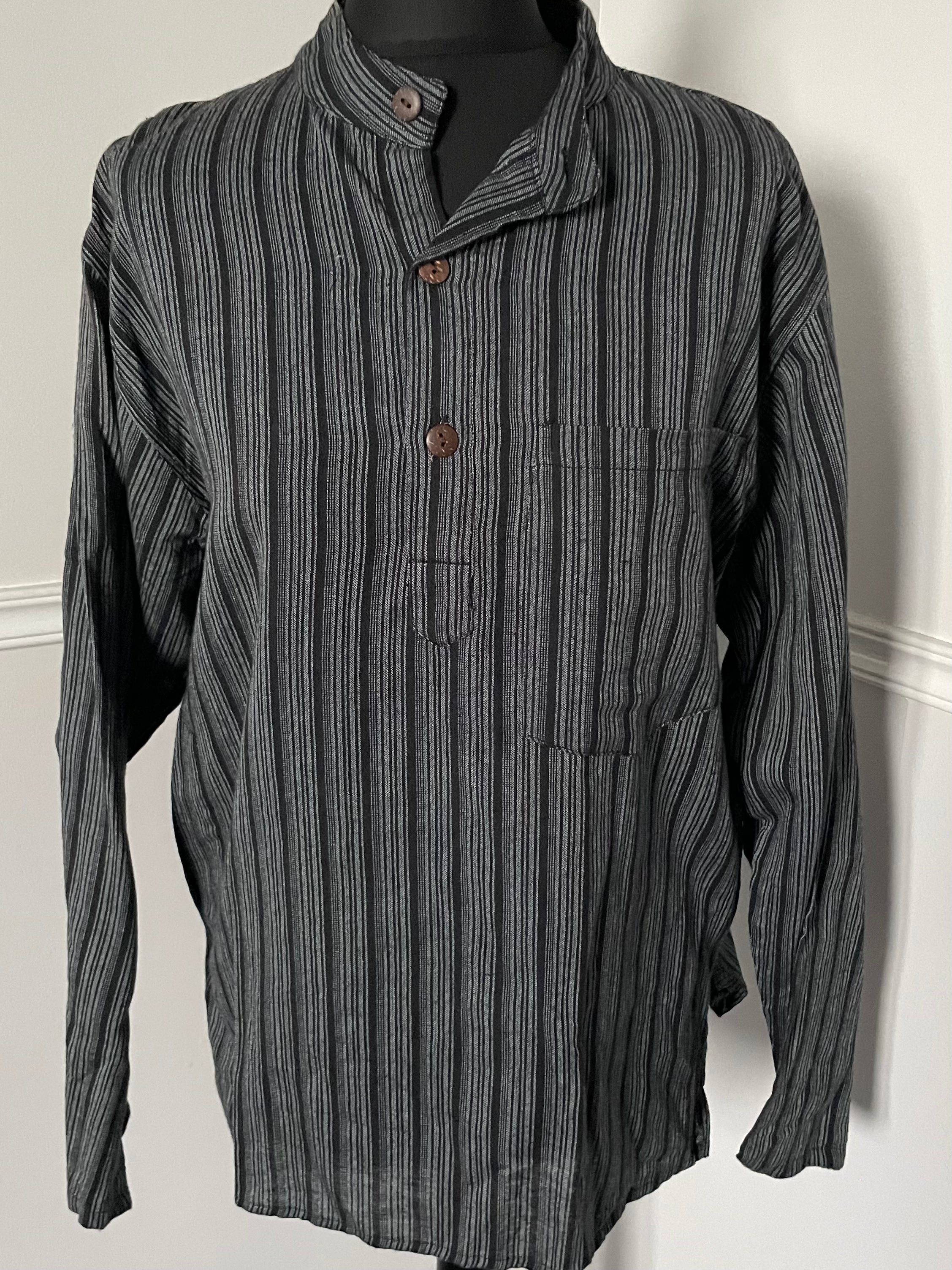 Black/Grey Stripe Cotton Shirt, XL