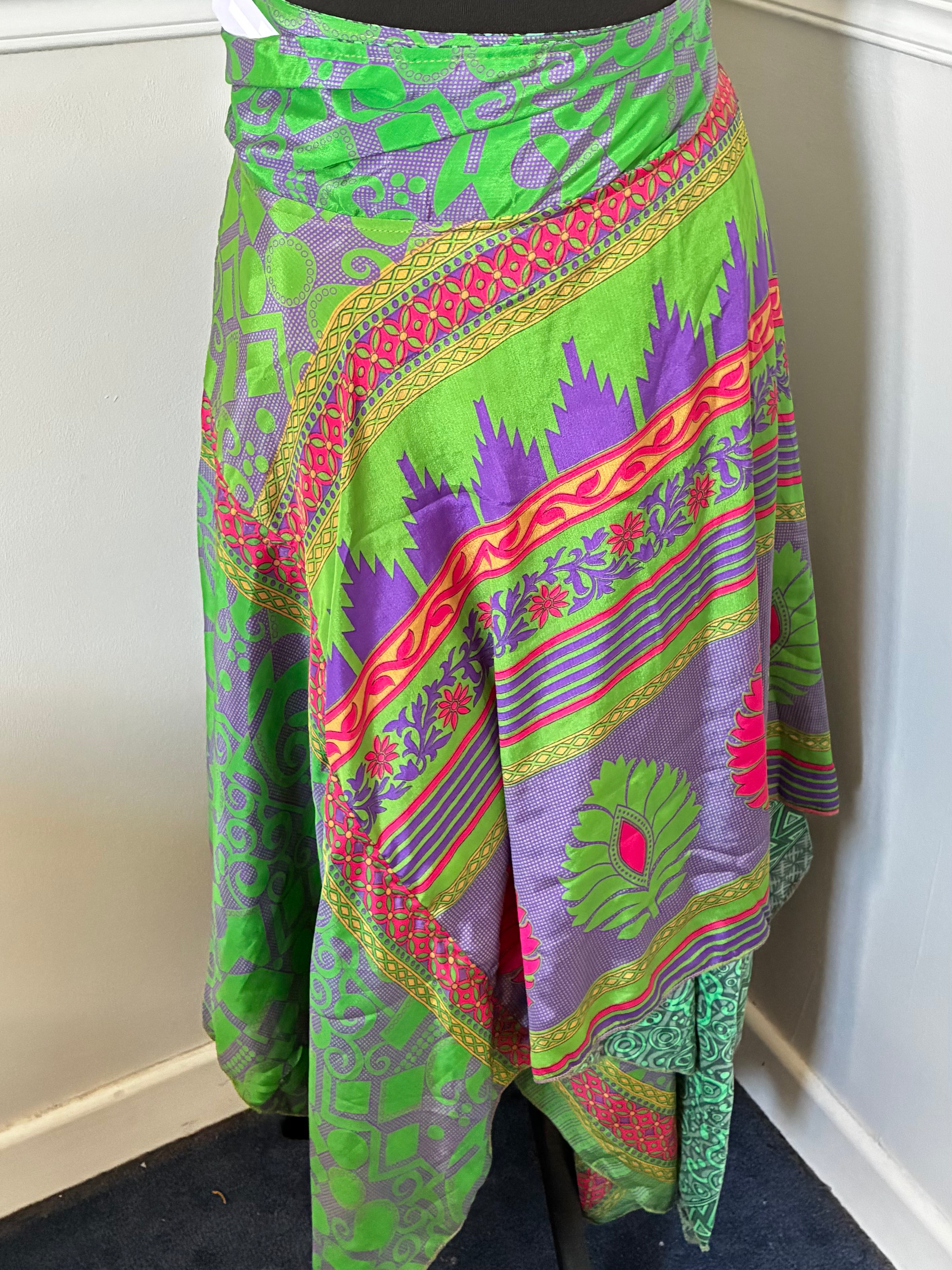 Recycled Saree Reversible Wrap Skirt With Pixie Hem