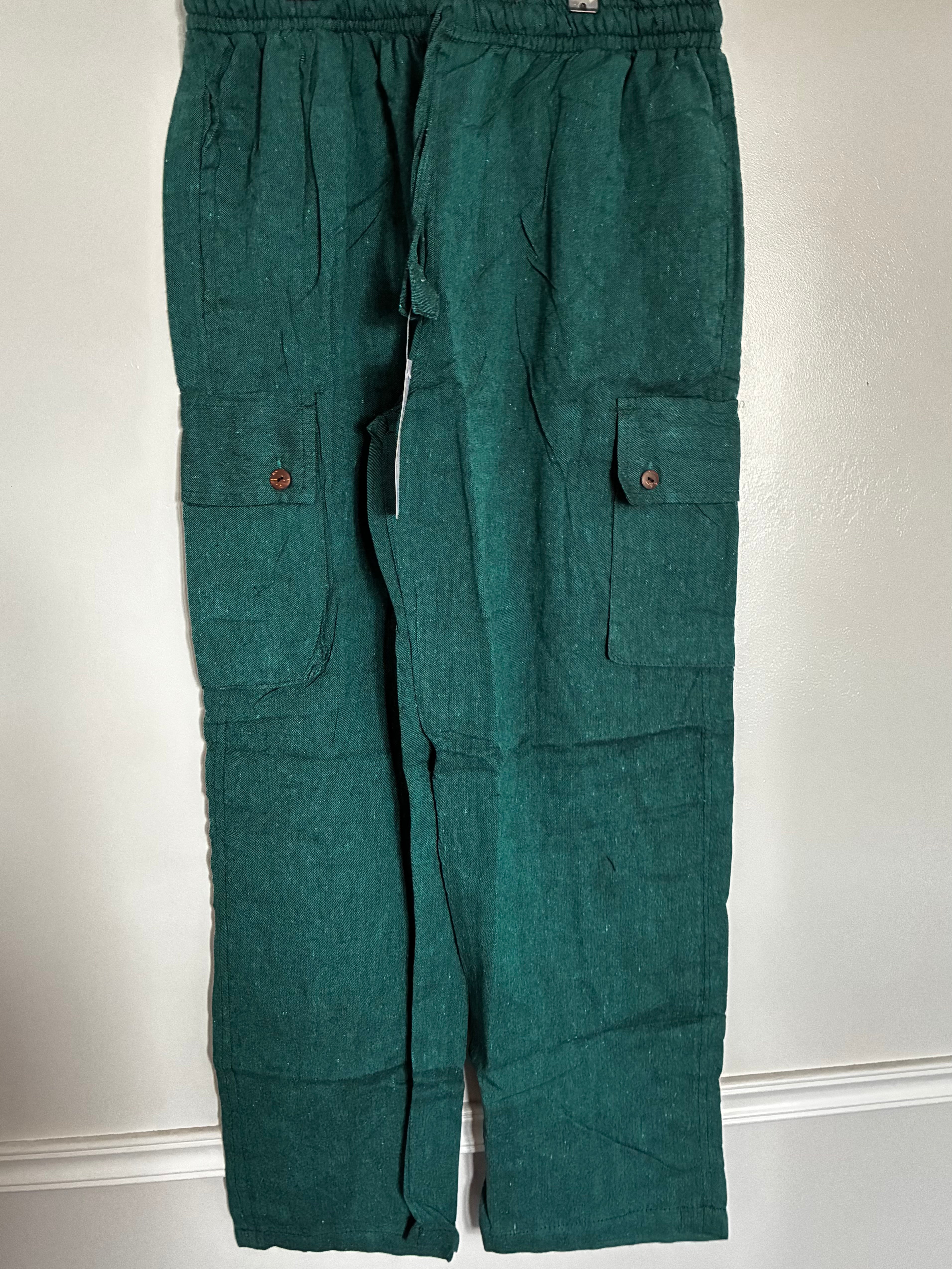 Teal Cotton Cargo Trousers, L