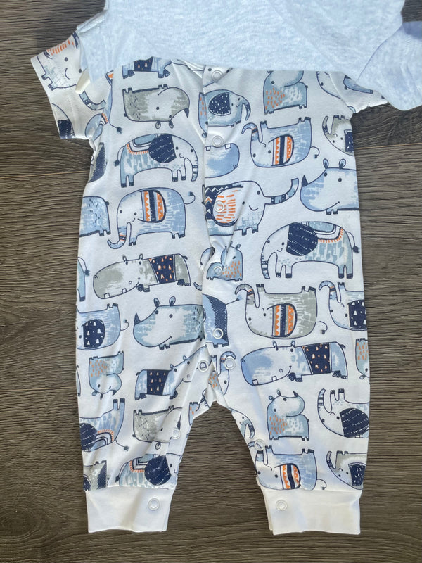 2 Pack Elephant Romper (0-3 mths)