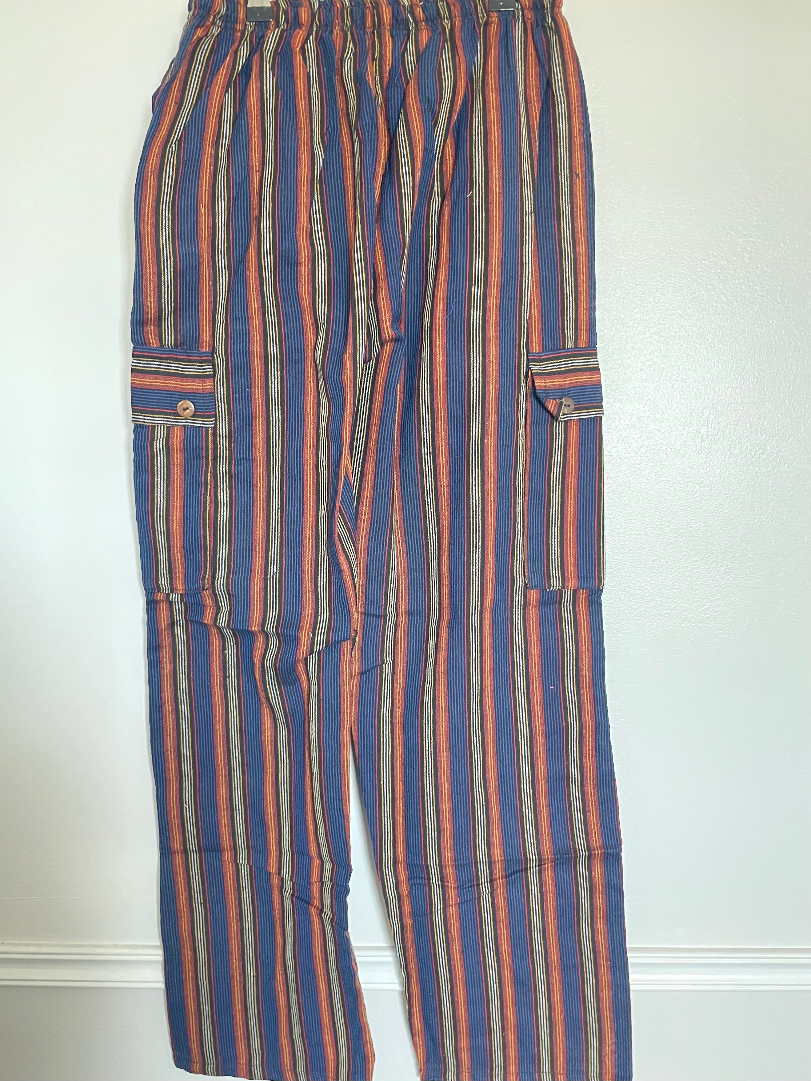 Blue/Orange Striped Cotton Cargo Trousers, L