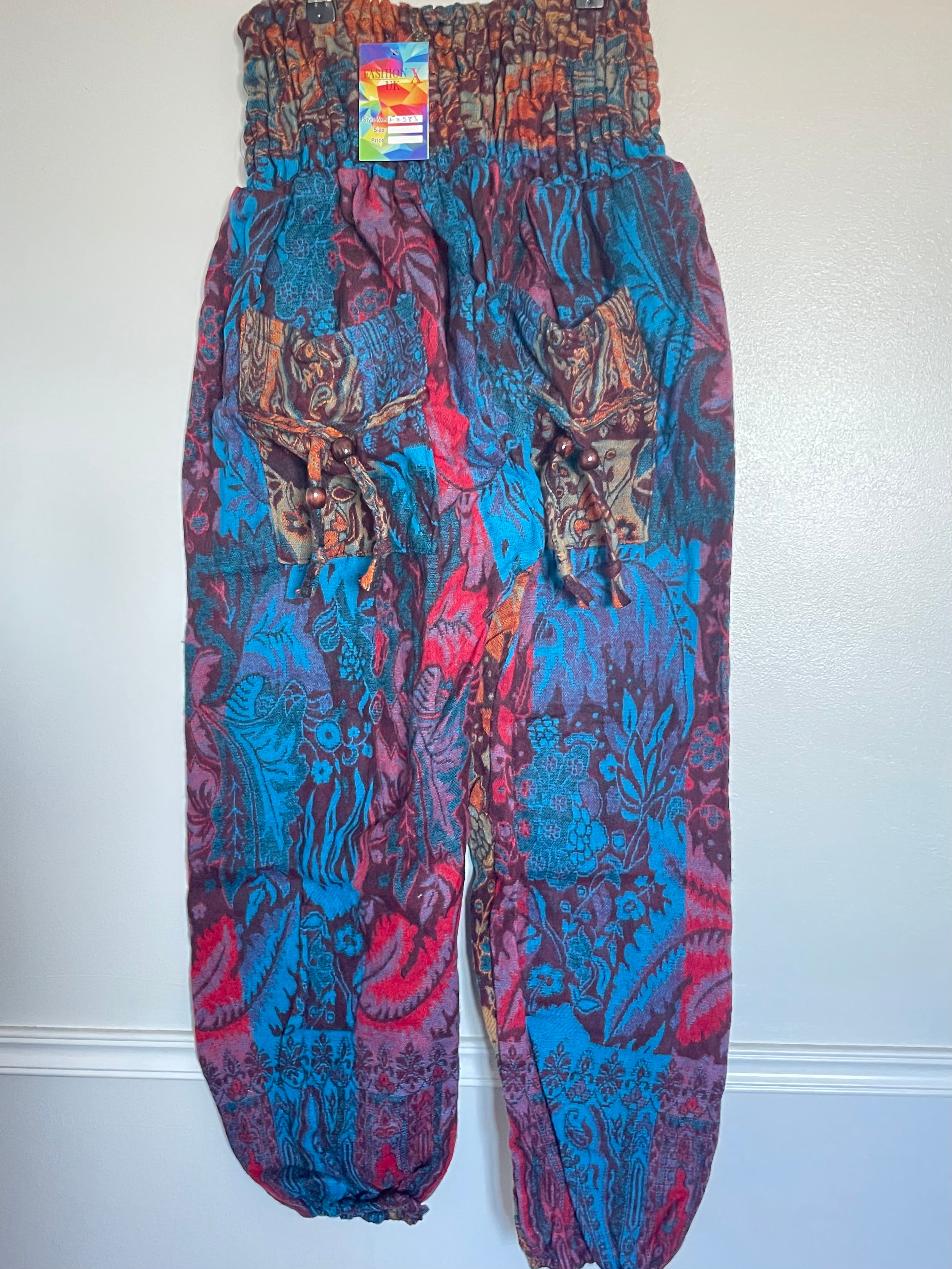 Snuggly Red/Blue Paisley Cashmelon Trousers, 24-46” Waist