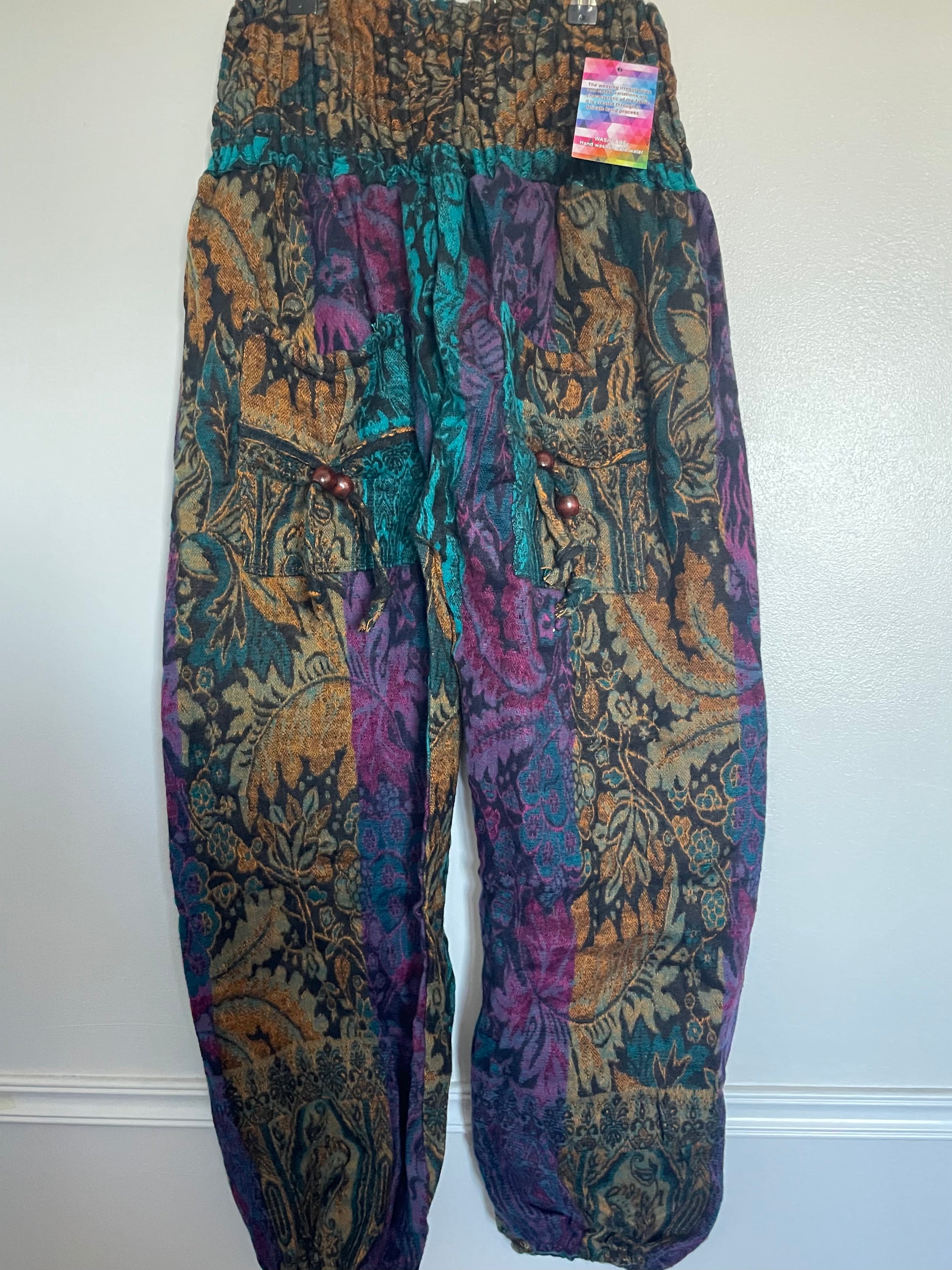 Snuggly Green/Purple Paisley Cashmelon Trousers, 26-48” Waist