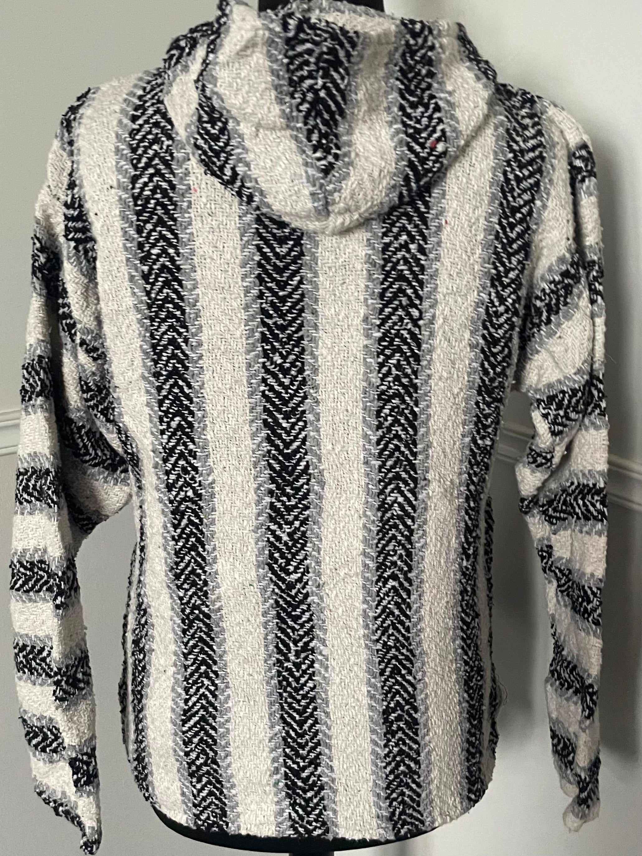 Black/Cream Stripe Baja Hoodie, M