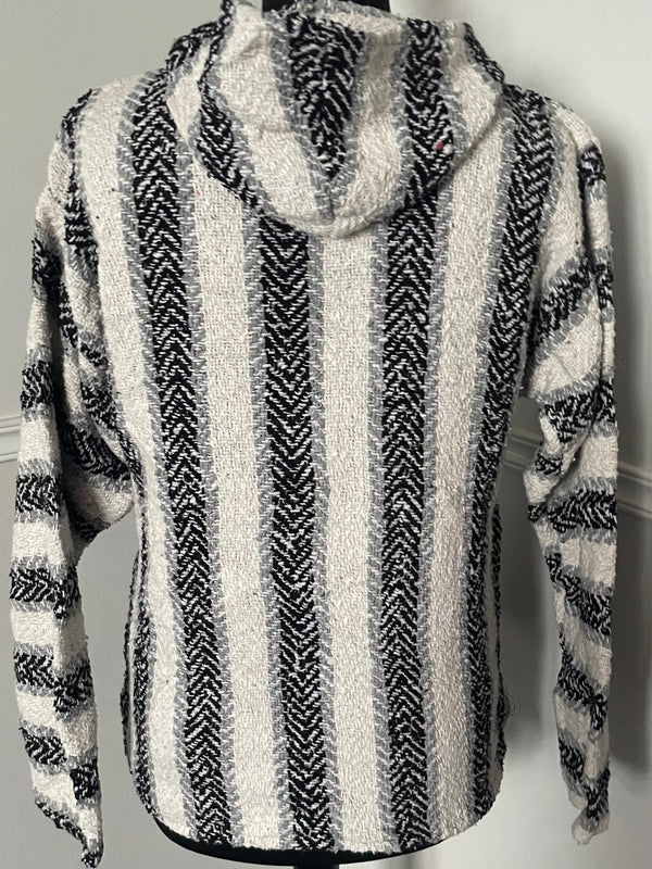 Black/Cream Stripe Baja Hoodie, M