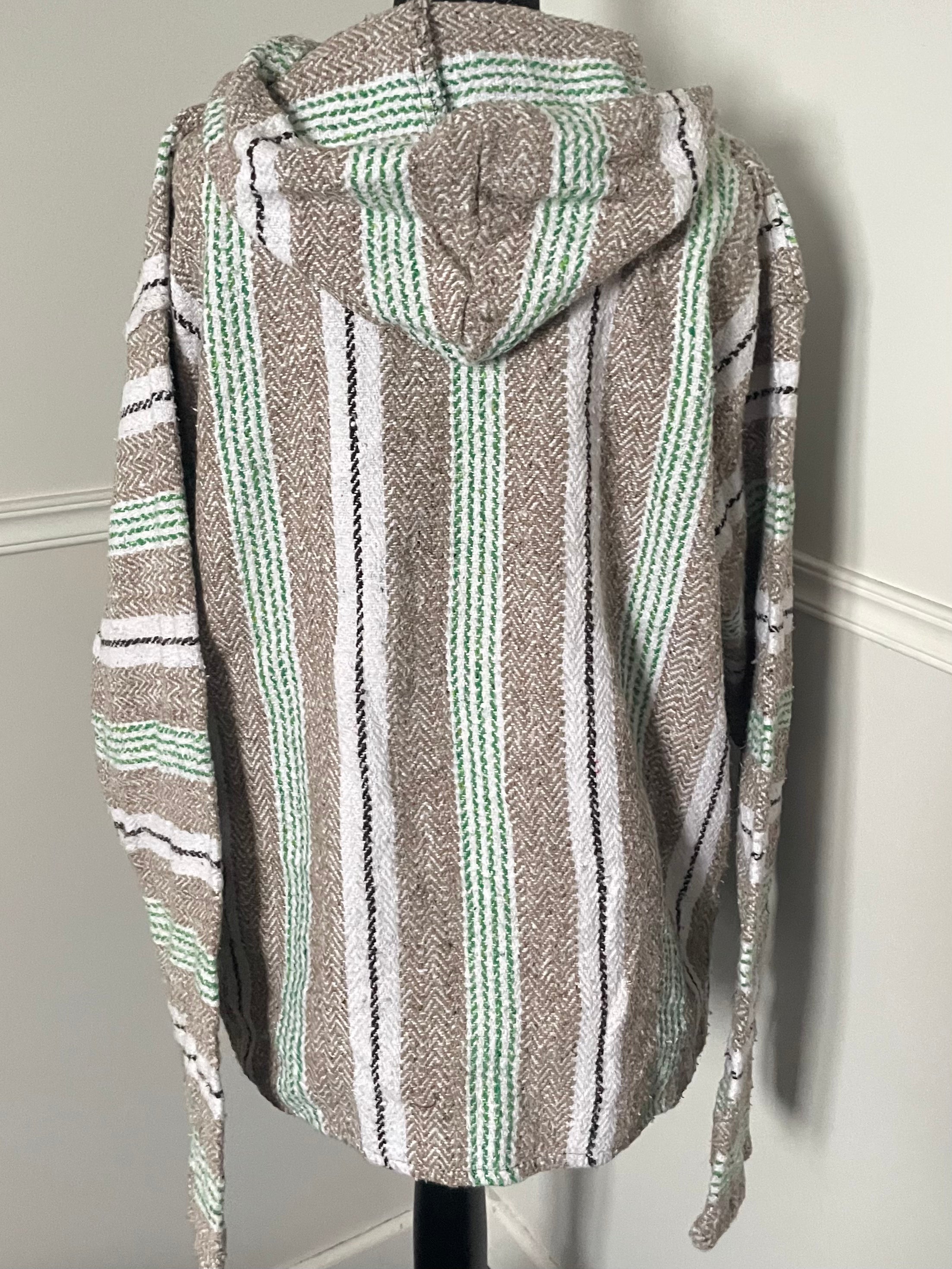 Brown/Green/White Stripe Baja Hoodie, XL