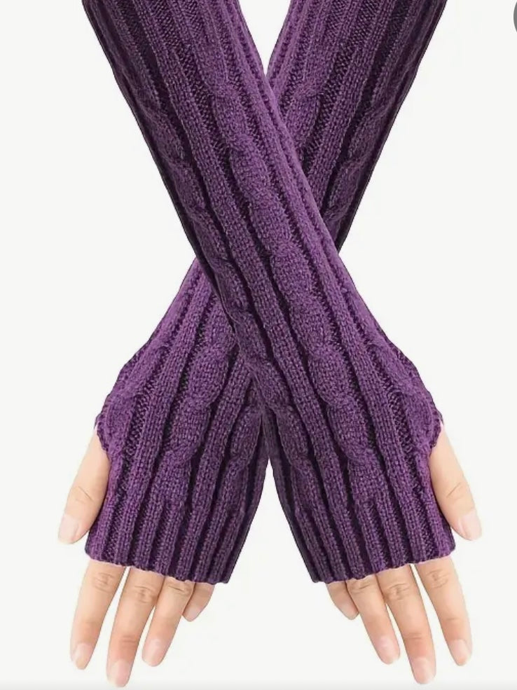 Purple Long Sleeve Knit Fingerless Gloves