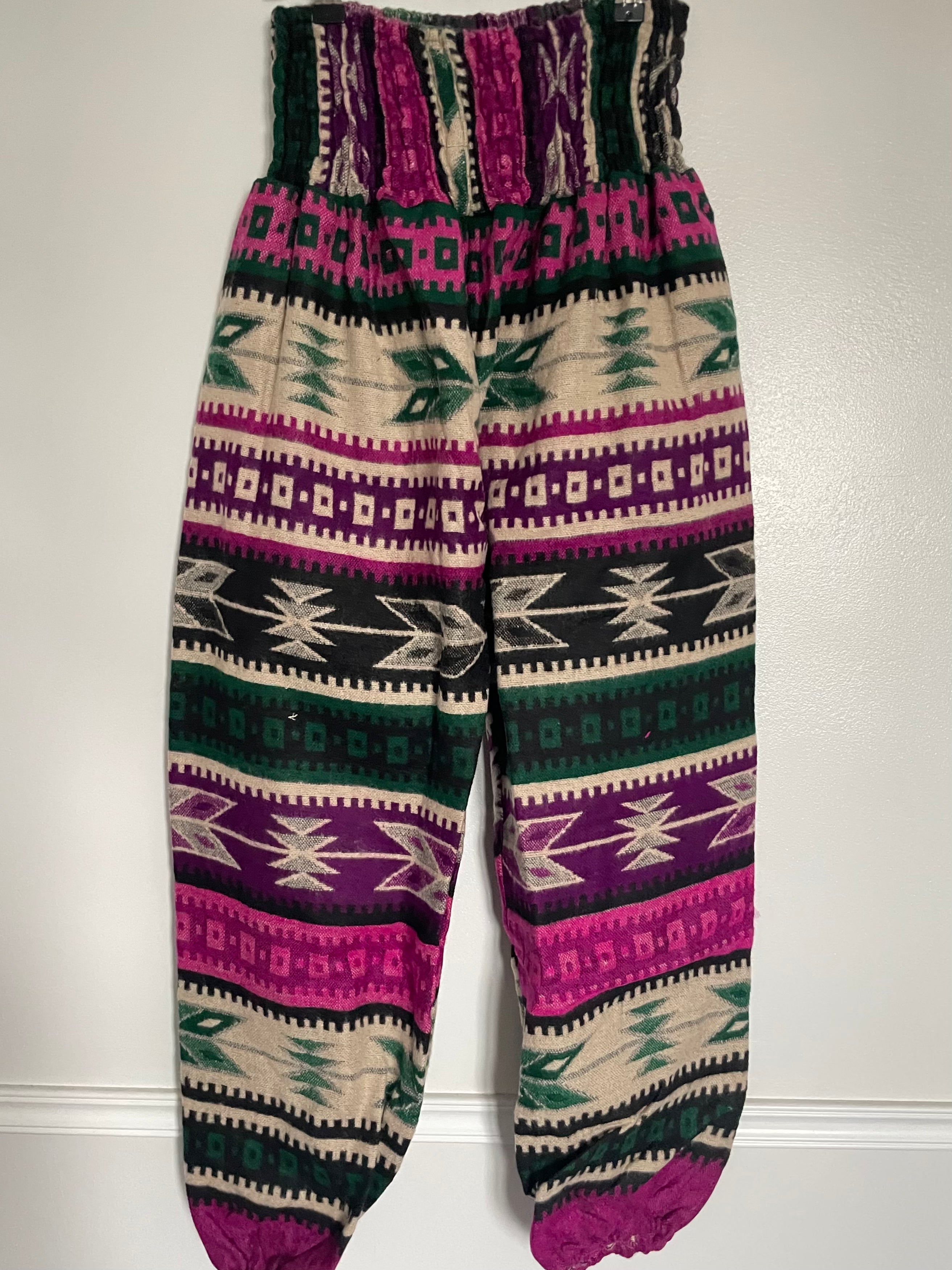 Snuggly Purple/Pink/Green Aztec Cashmelon Trousers, 23-46” Waist