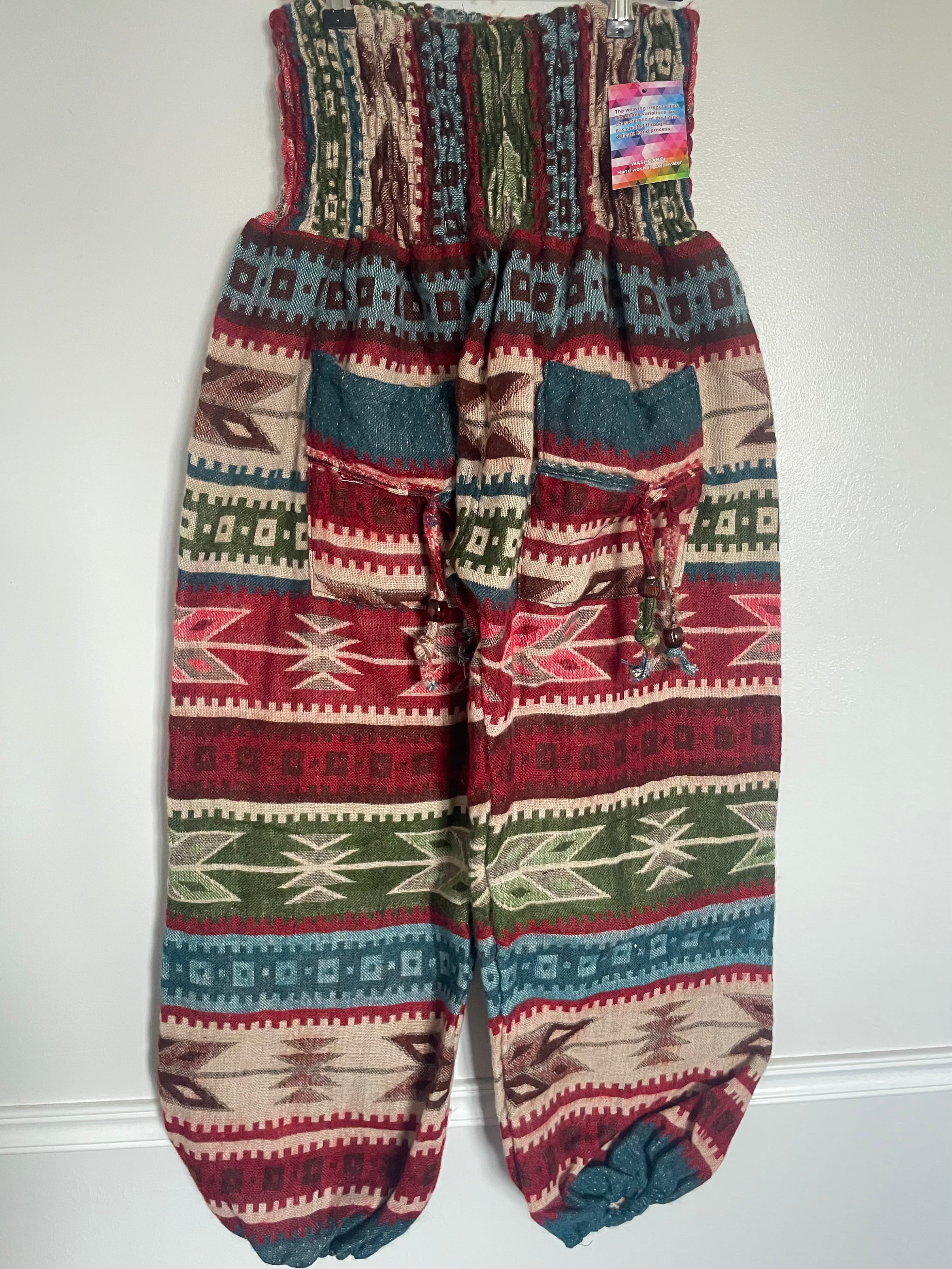 Snuggly Turquoise/Red Aztec Cashmelon Trousers, 26-49” Waist