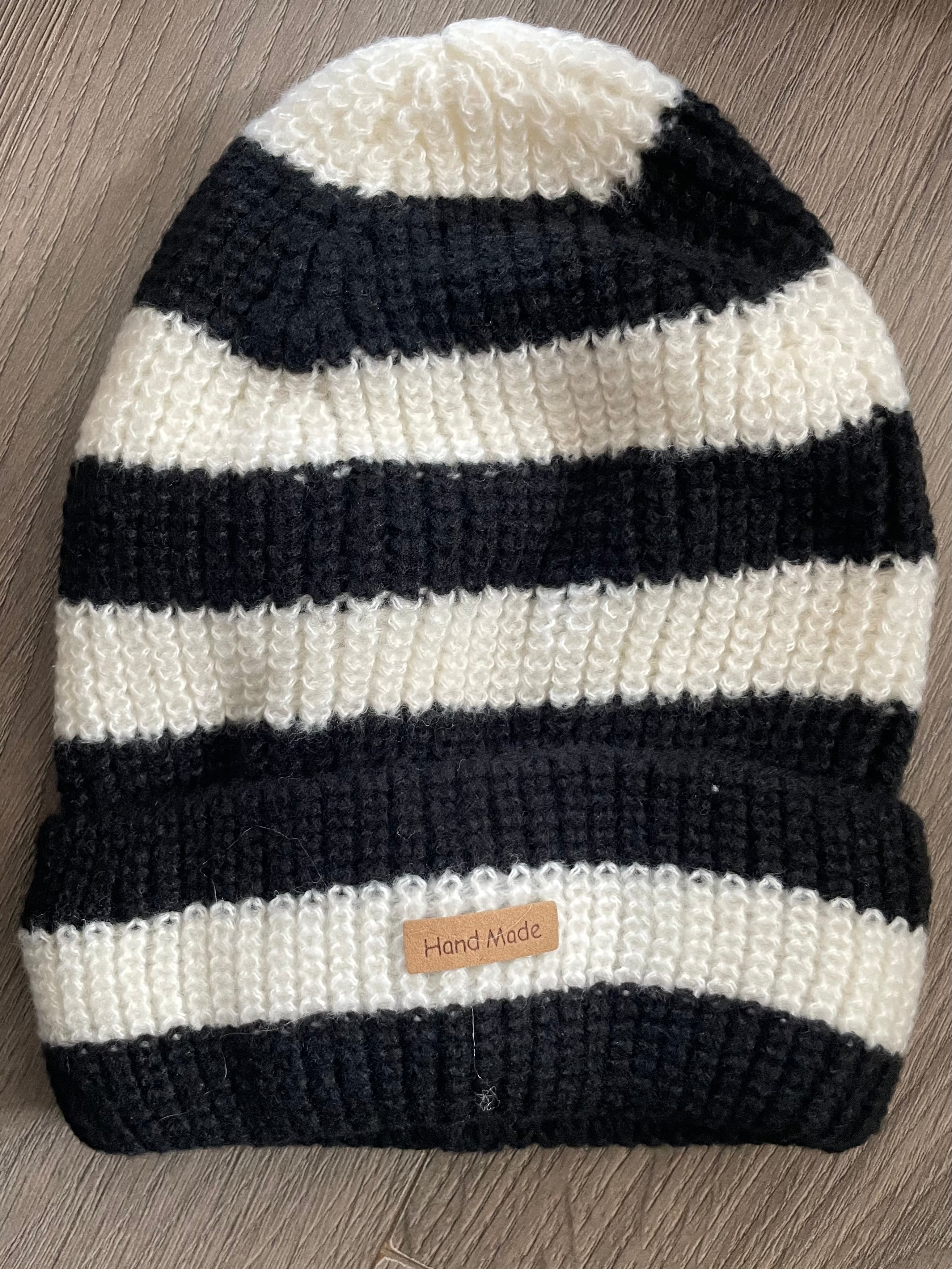 Black/White Striped Beanie