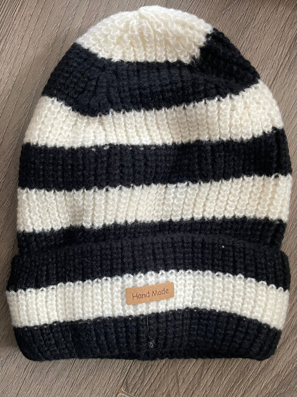 Black/White Striped Beanie