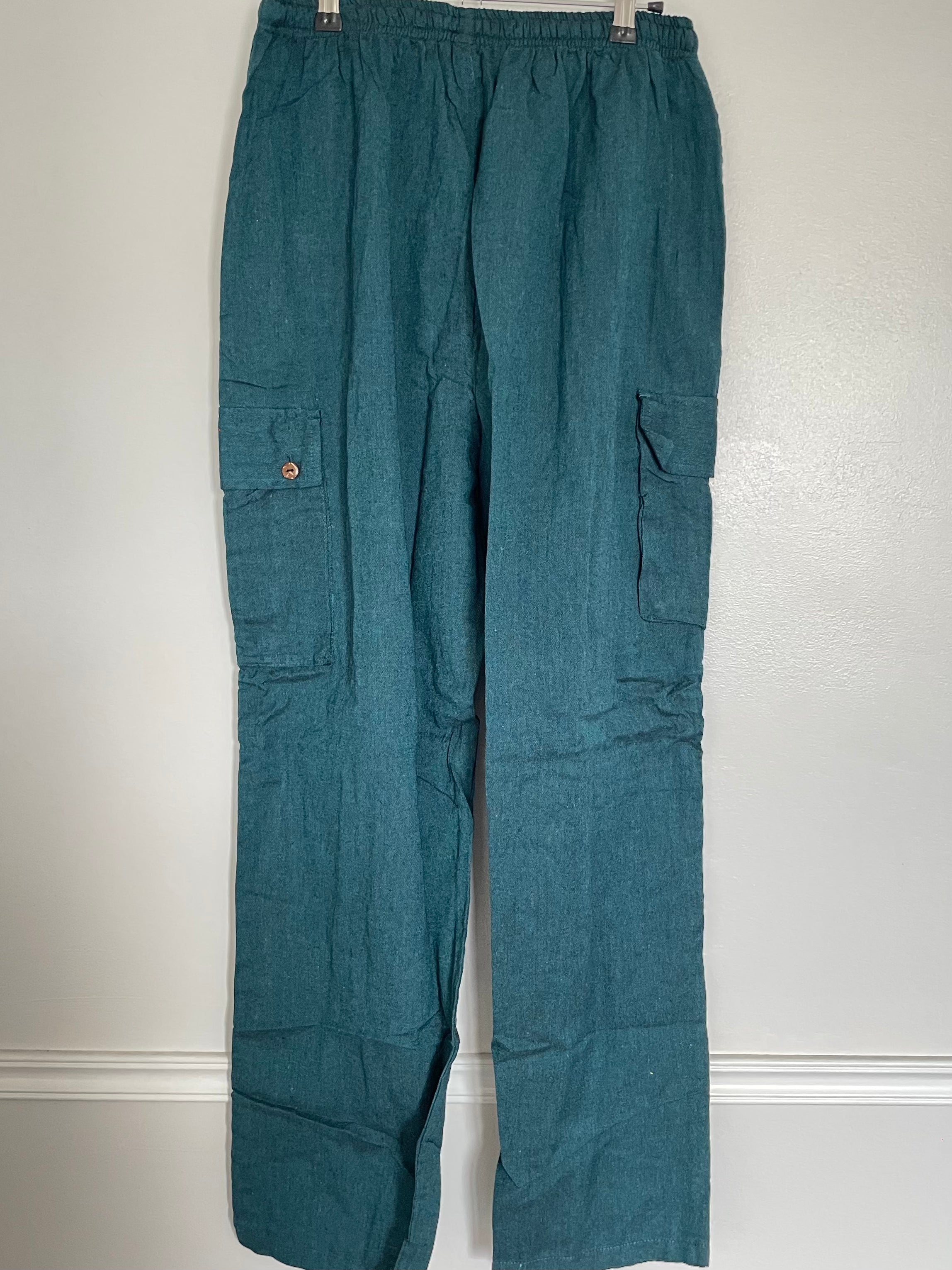 Teal Cotton Cargo Trousers, XXL