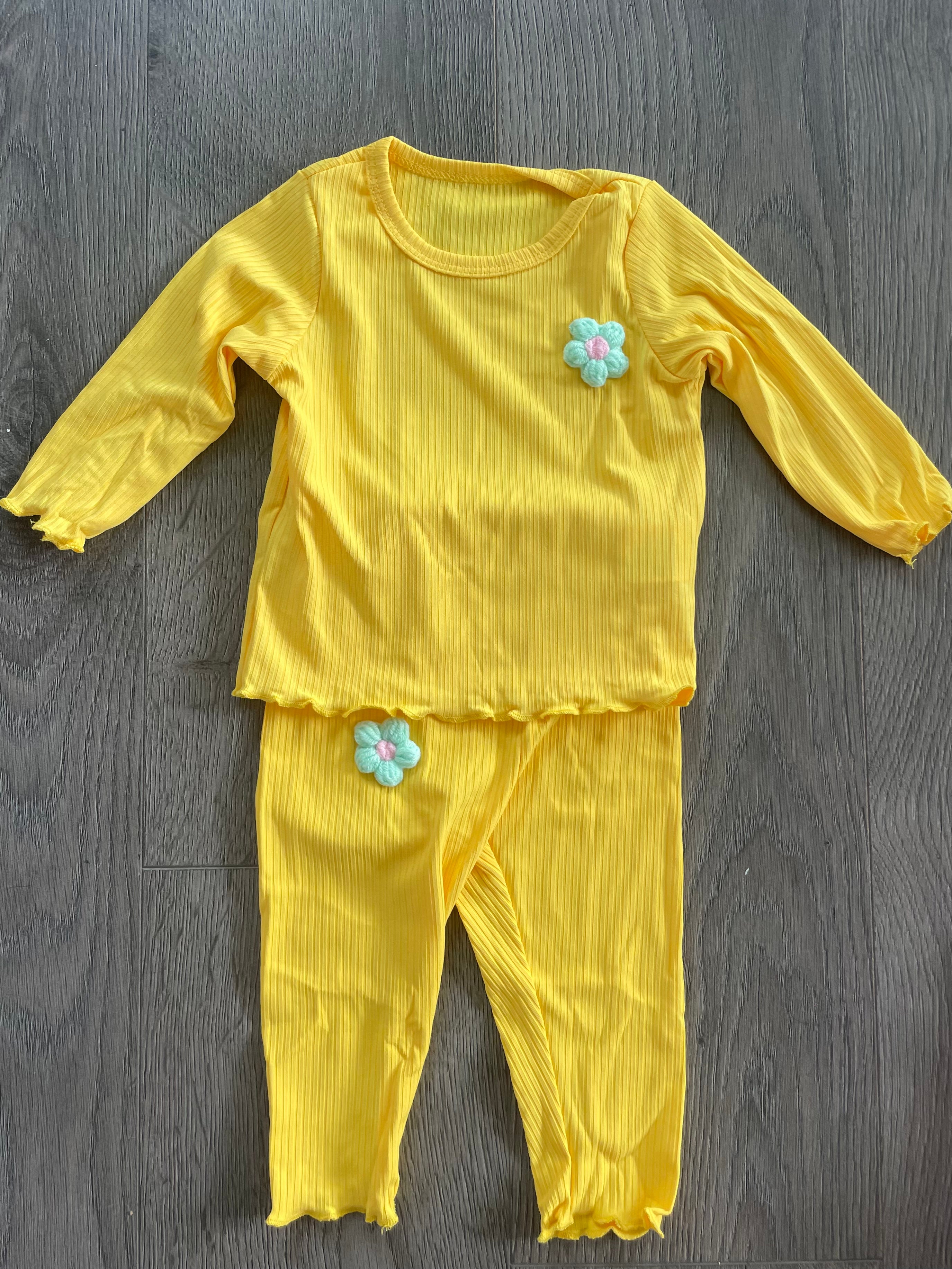 Yellow Ribbed Flower Top and Leggings (2-3yr)