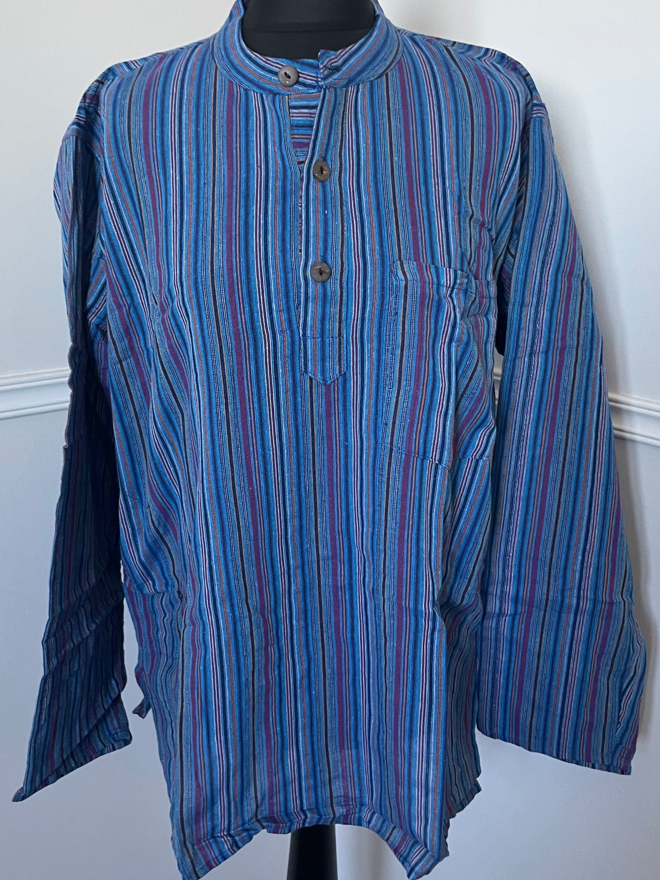 Light blue/purple/yellow Stripe Cotton Shirt, L