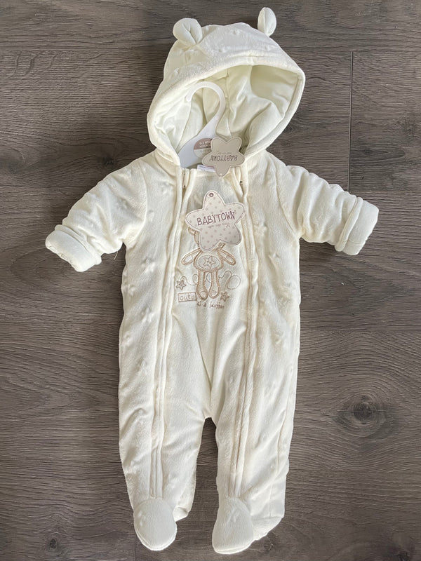 Cream padded teddy sleepsuit (0-3 mths)