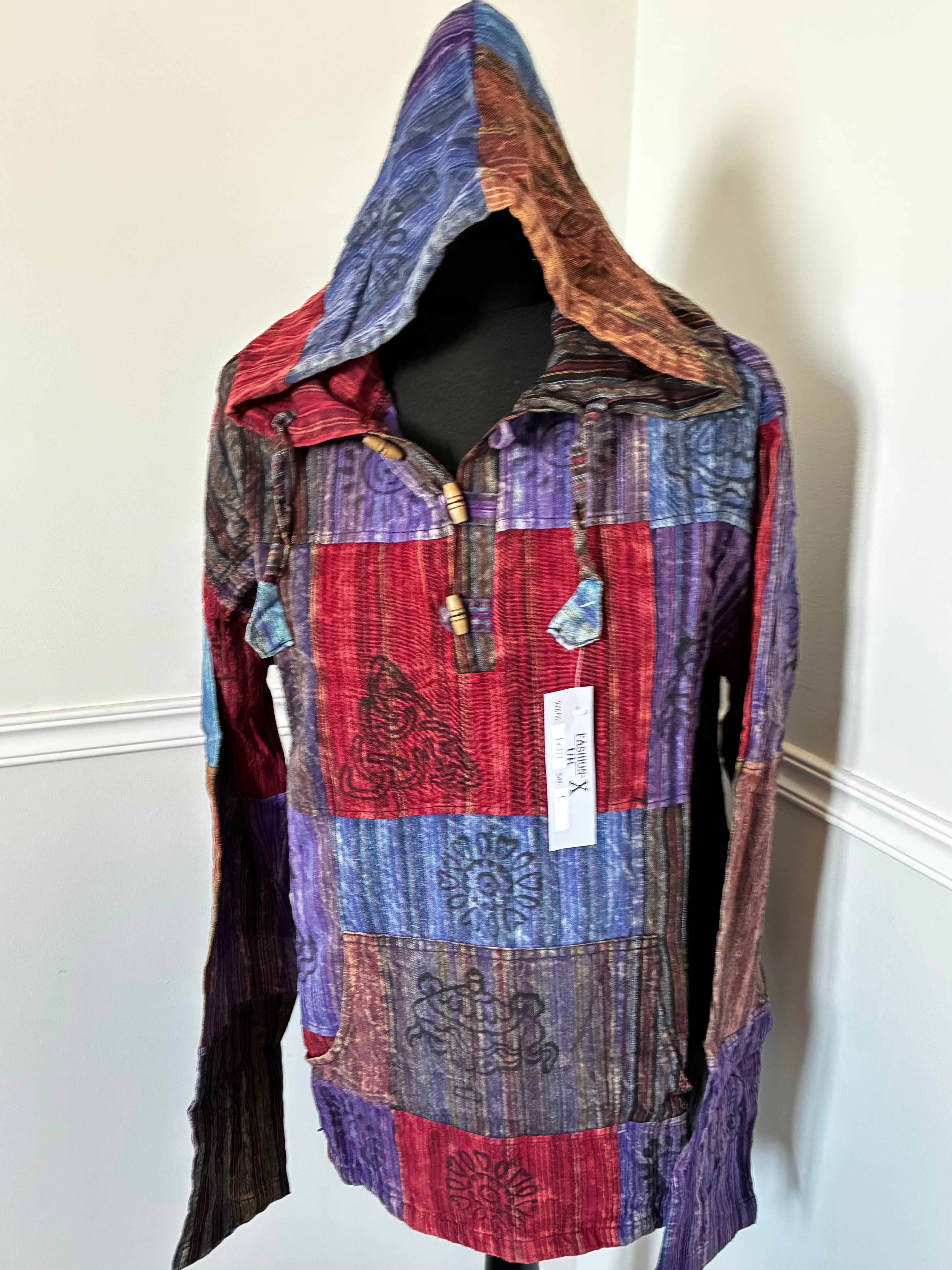 Patchwork Multi Hooded Shirt, XXL