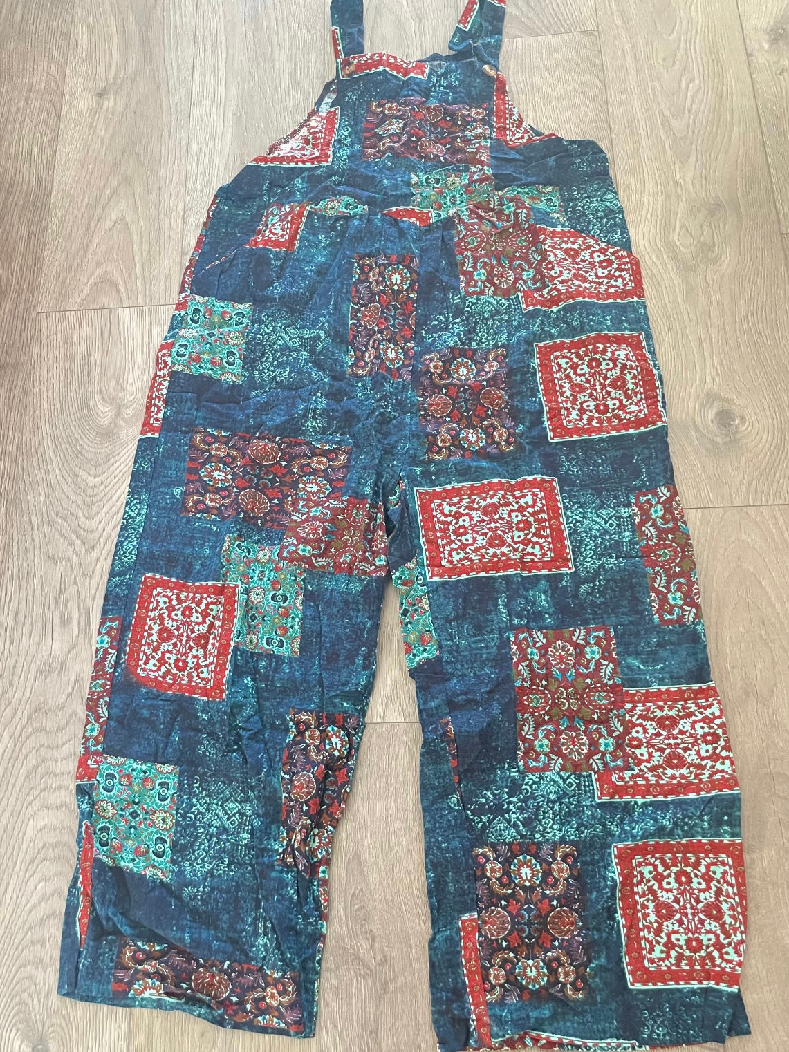 Turquoise Multi Patch Dungarees, XL