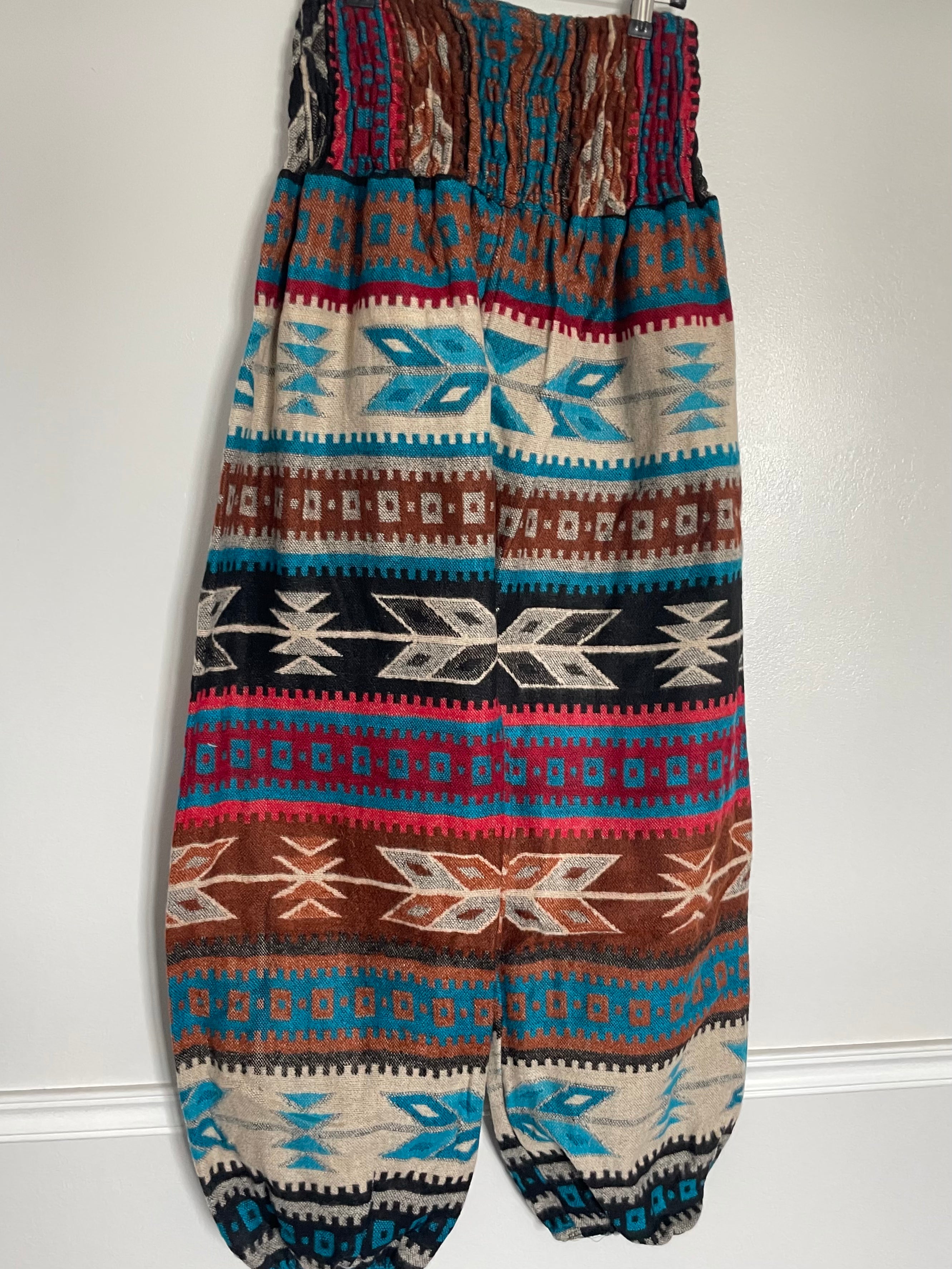 Snuggly Red/Light blue/Brown Aztec Cashmelon Trousers, 22-46” Waist