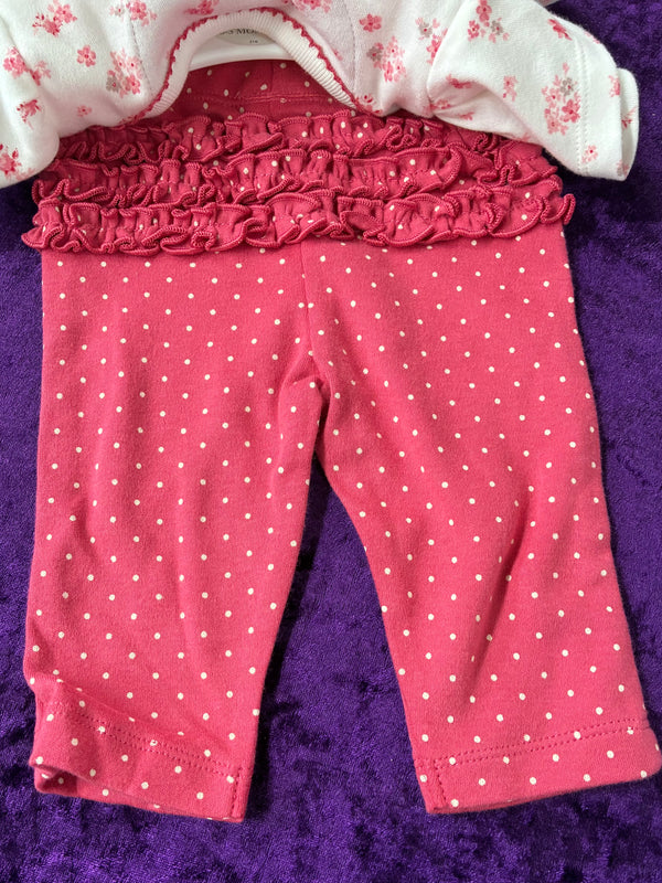 Peach leggings and cream flower top (0-3mths)
