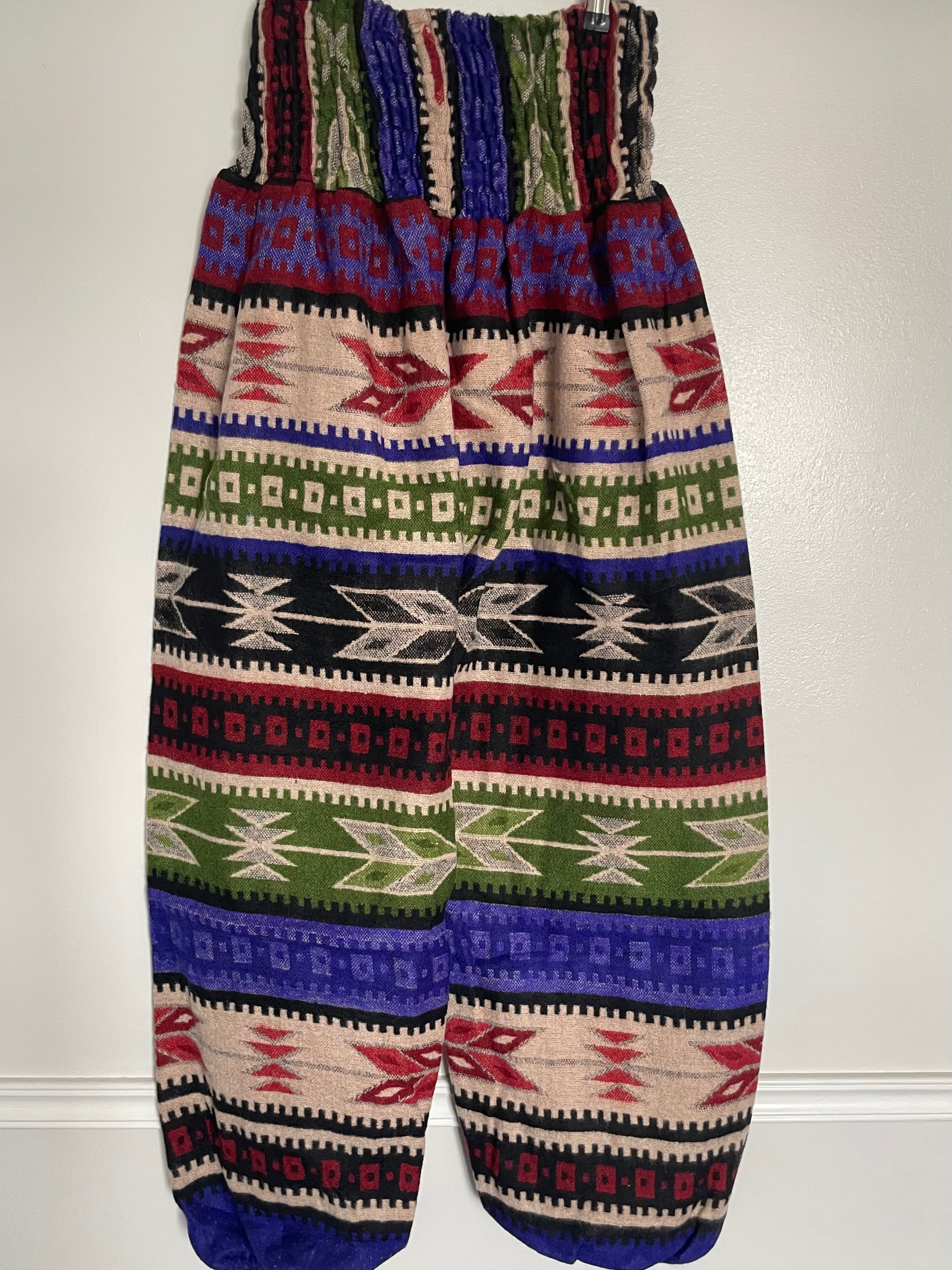 Snuggly Purple/Red/Green Aztec Cashmelon Trousers, 22-42” Waist