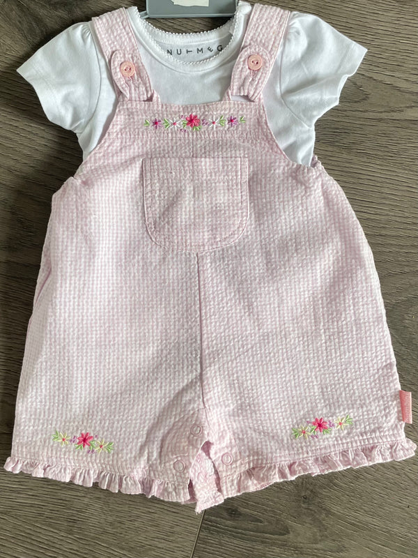 Pink/white check dungaree set (0-3 mths)