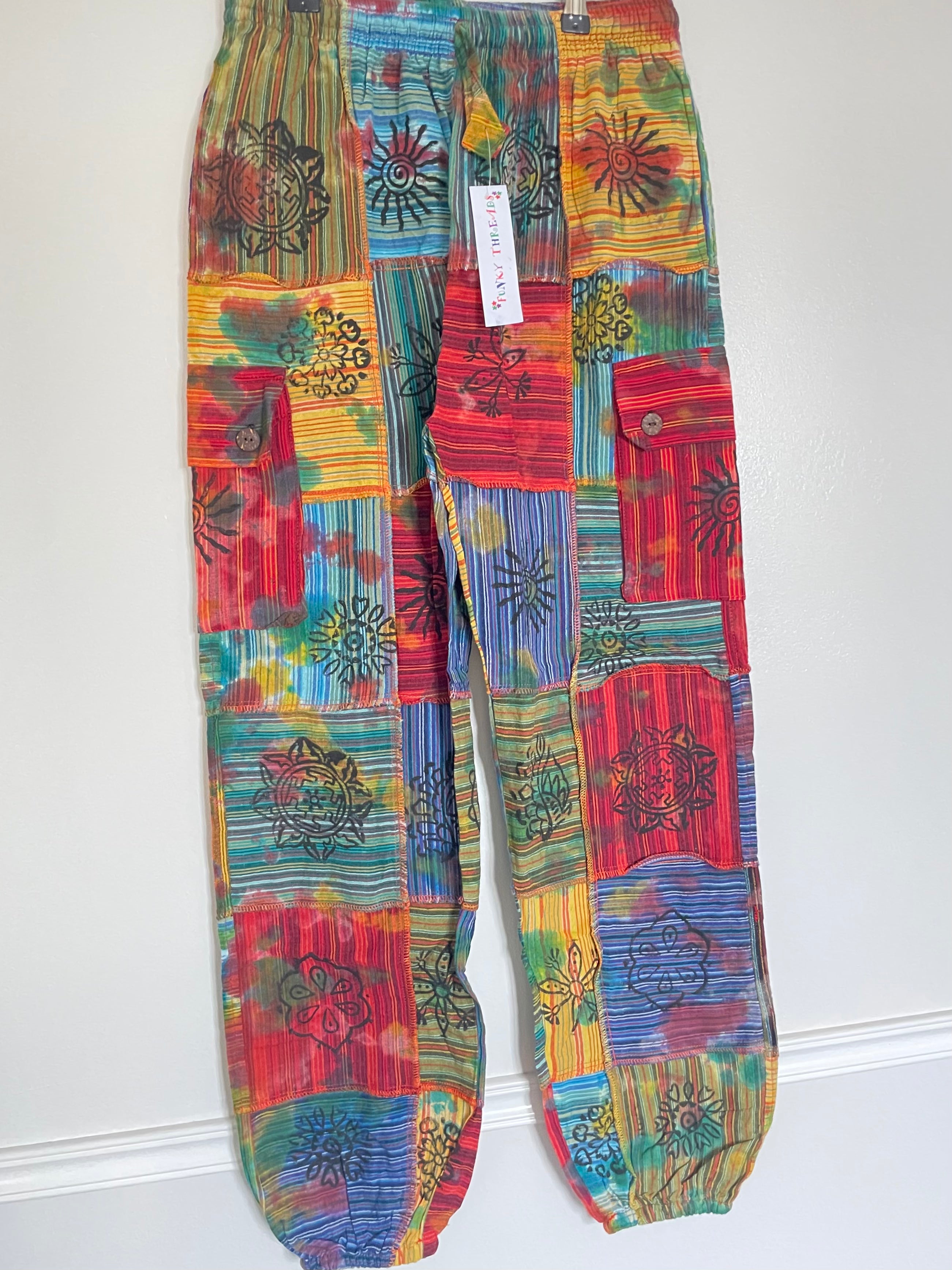 Patchwork Tie-dye Cargo Trousers, L/XL