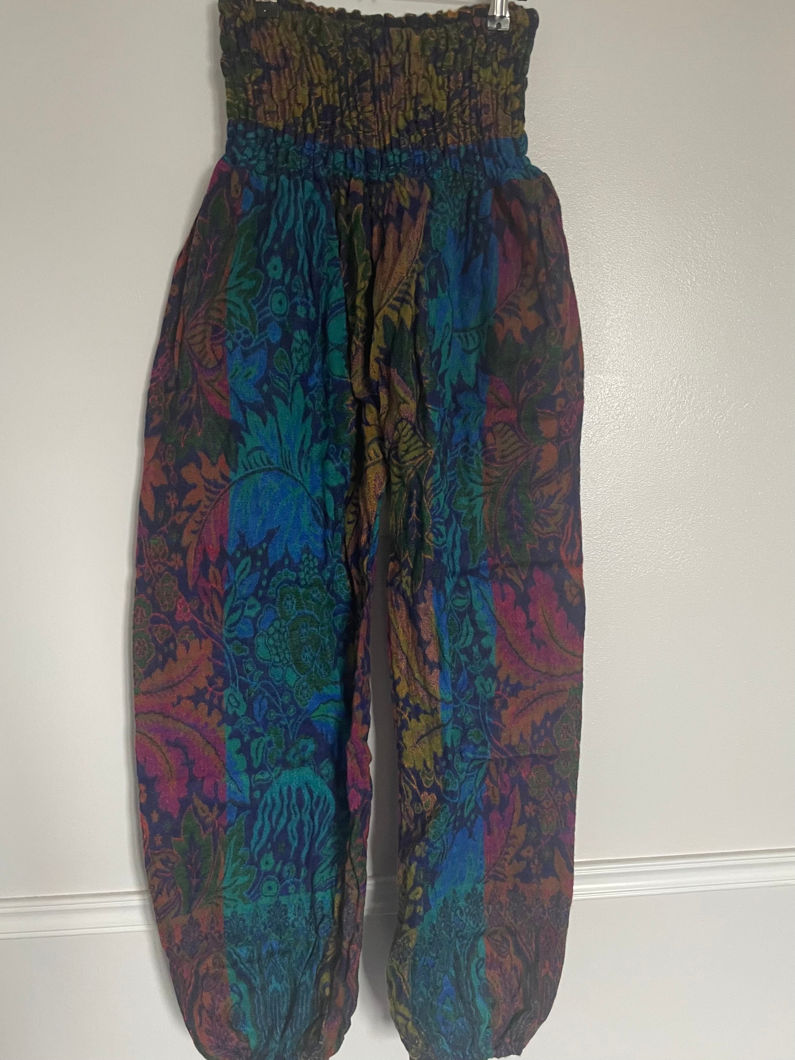 Snuggly Turquoise/Purple Paisley Cashmelon Trousers, 22-49” Waist