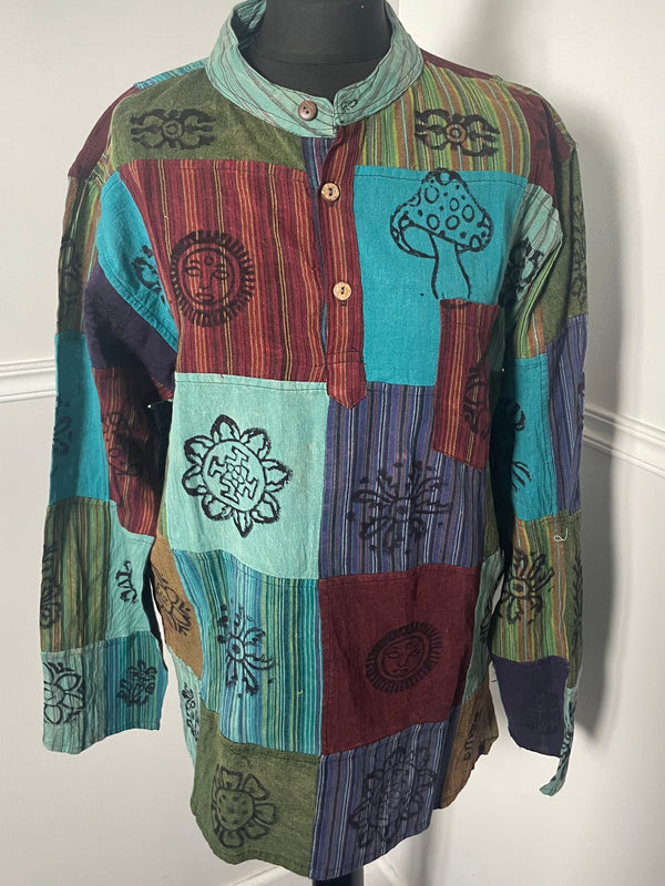 Patchwork Cotton Shirt, XXL