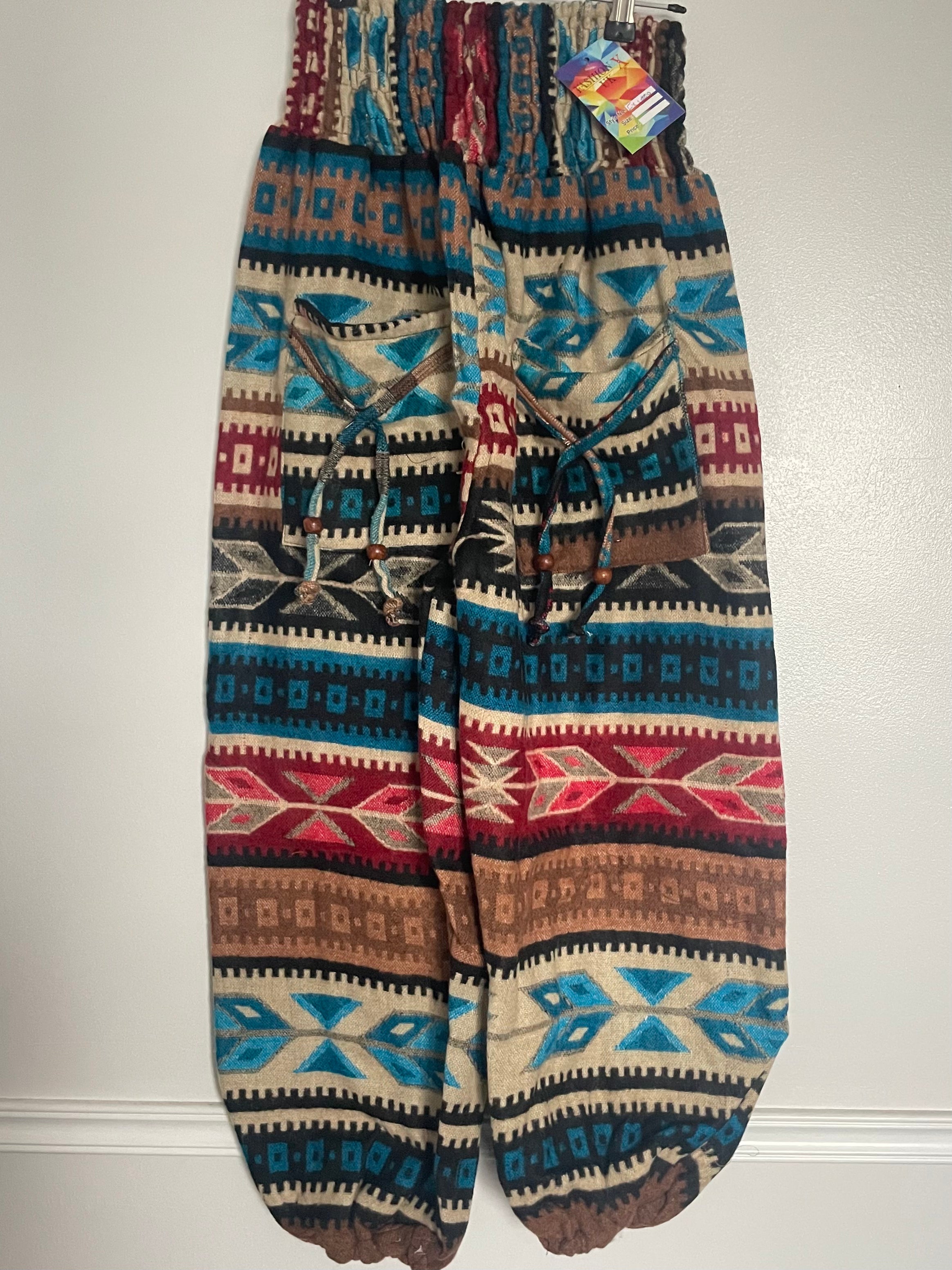 Snuggly Red/Turquoise Aztec Cashmelon Trousers, 22-42” Waist