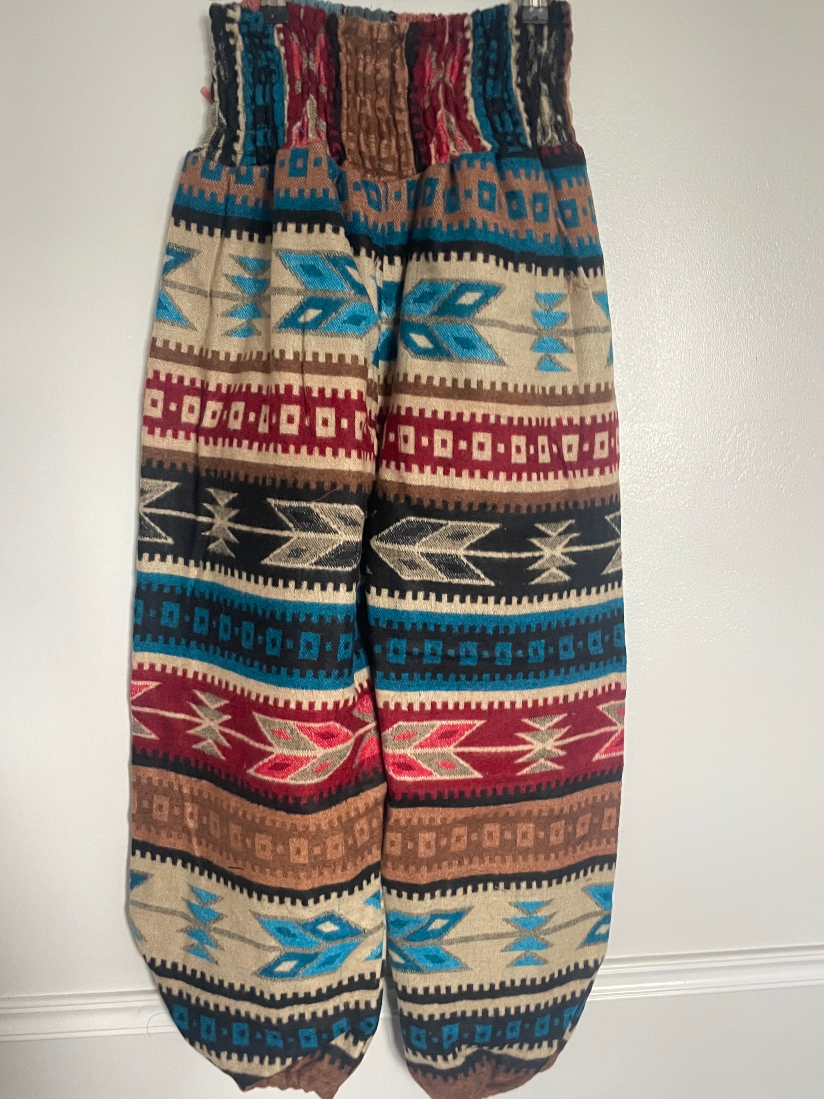 Snuggly Red/Turquoise Aztec Cashmelon Trousers, 22-42” Waist