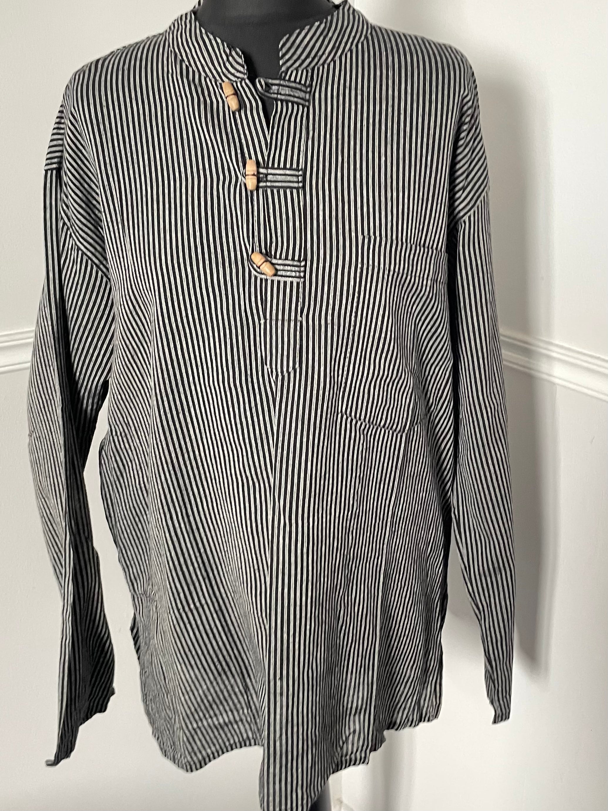 Black/Grey Stripe Cotton Shirt, L