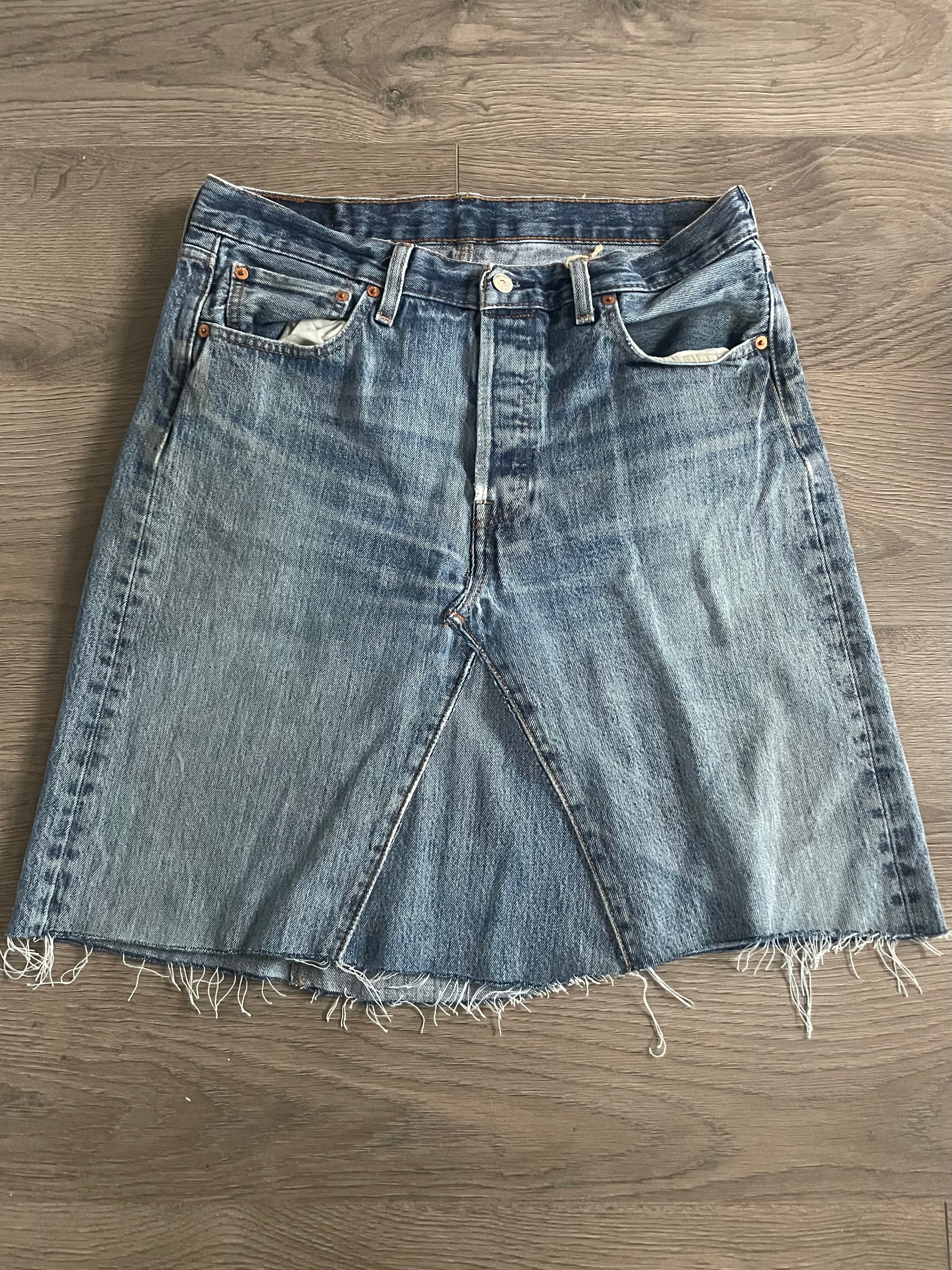 Vintage Up-cycled Levi's 501 Skirt, Blue, Waist 34" Length 22”