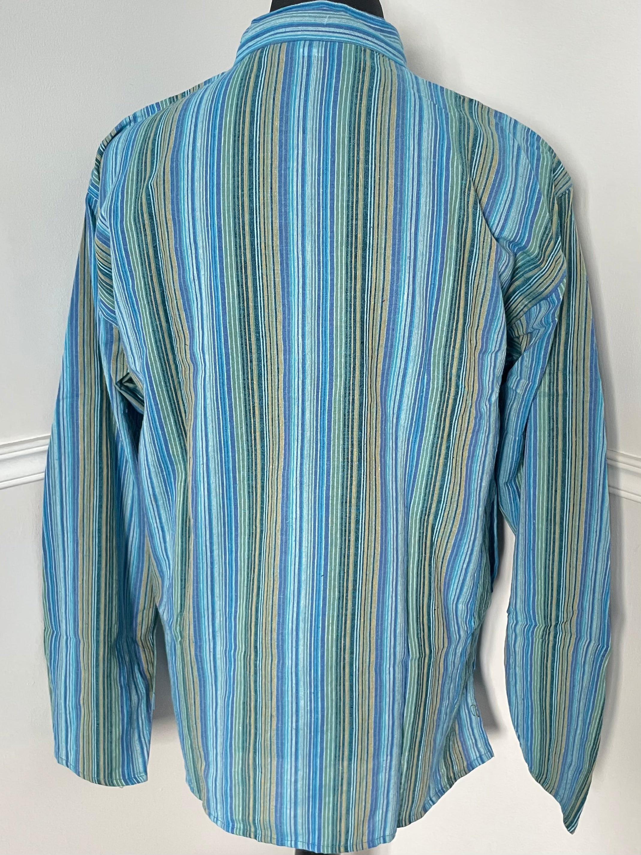 Blue/Green Stripe Cotton Shirt, S/M