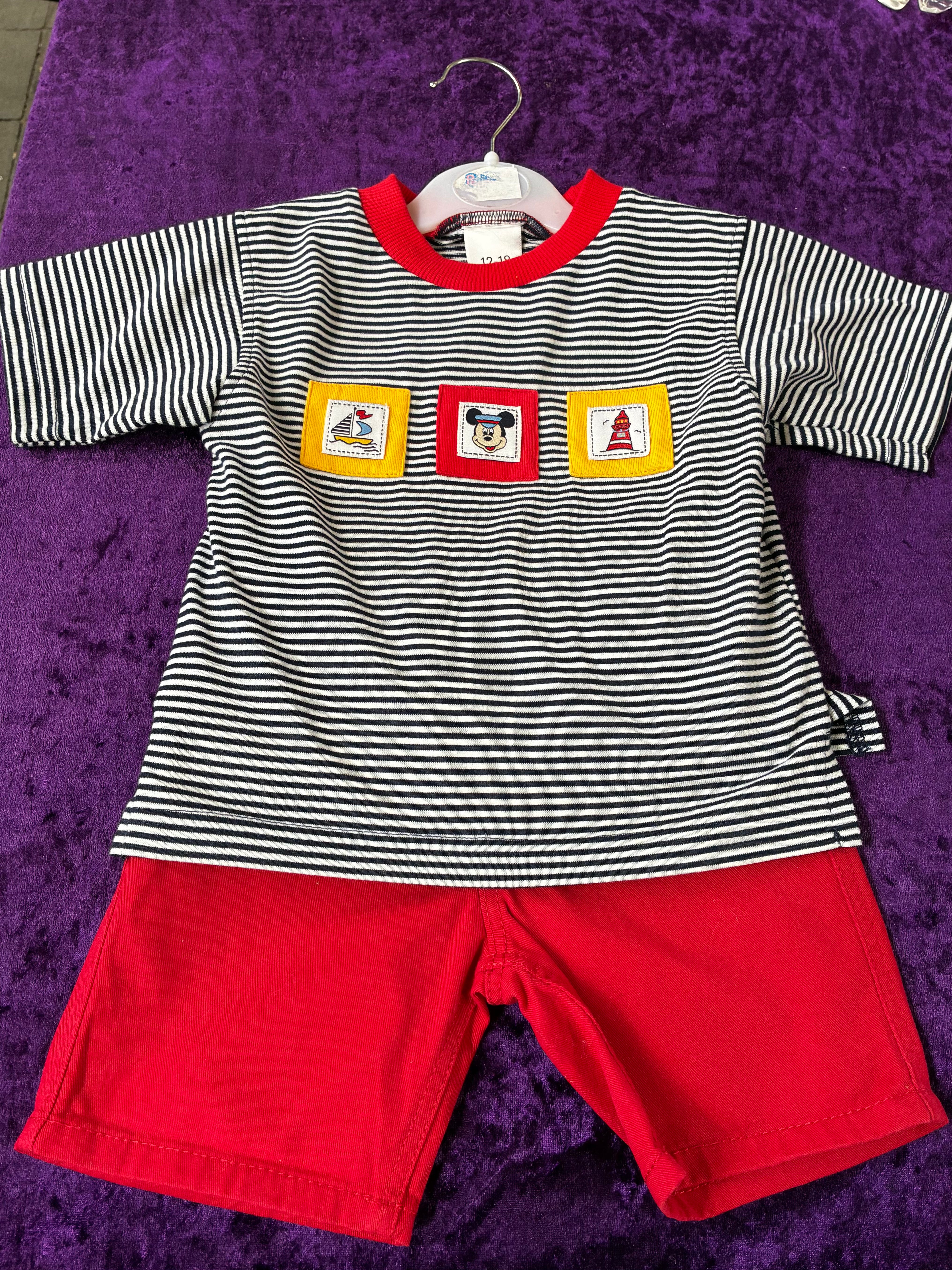 Striped T- Shirt and red shorts (12-18mths)