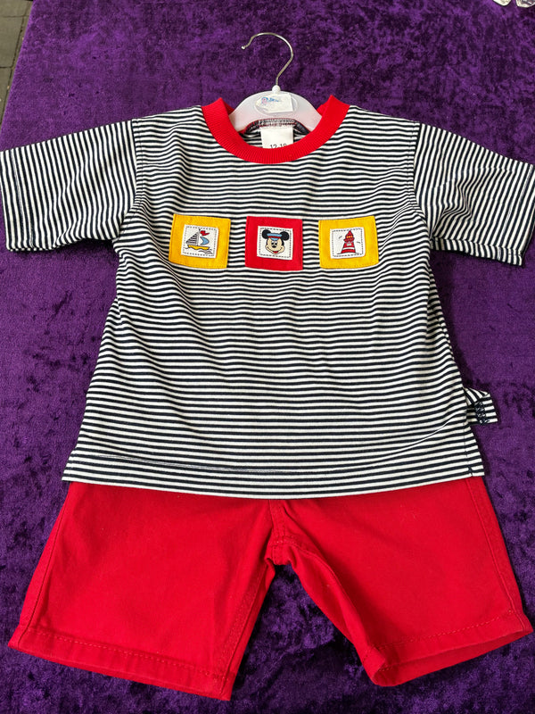 Striped T- Shirt and red shorts (12-18mths)
