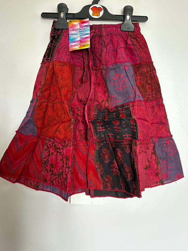Burgundy Patchwork Skirt, S