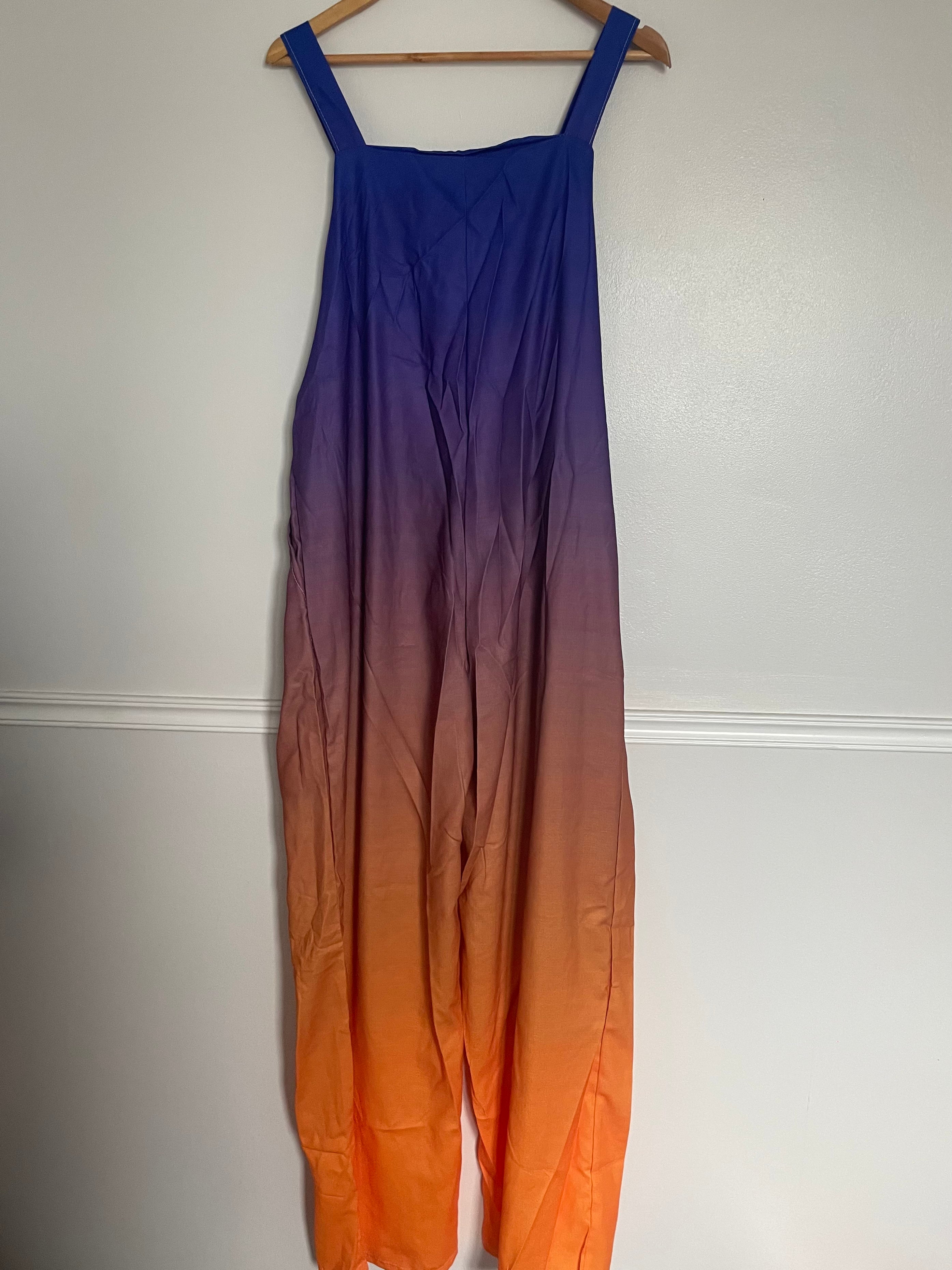 Brown/Blue/Purple/Orange Ombré Dungarees, XL